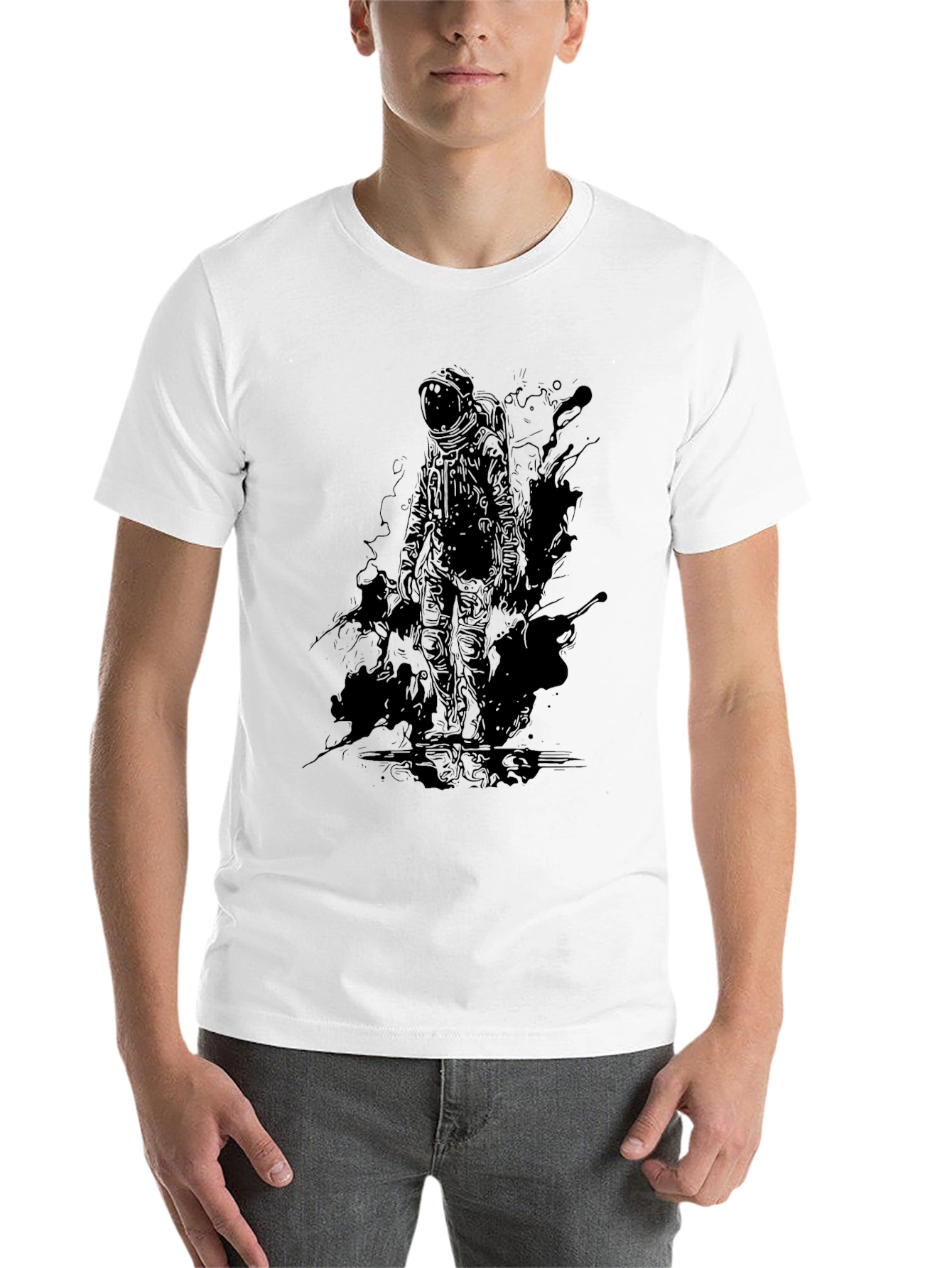 Black Astronaut Graphic Tee - Black Crew Neck Cotton T-Shirt view 14
