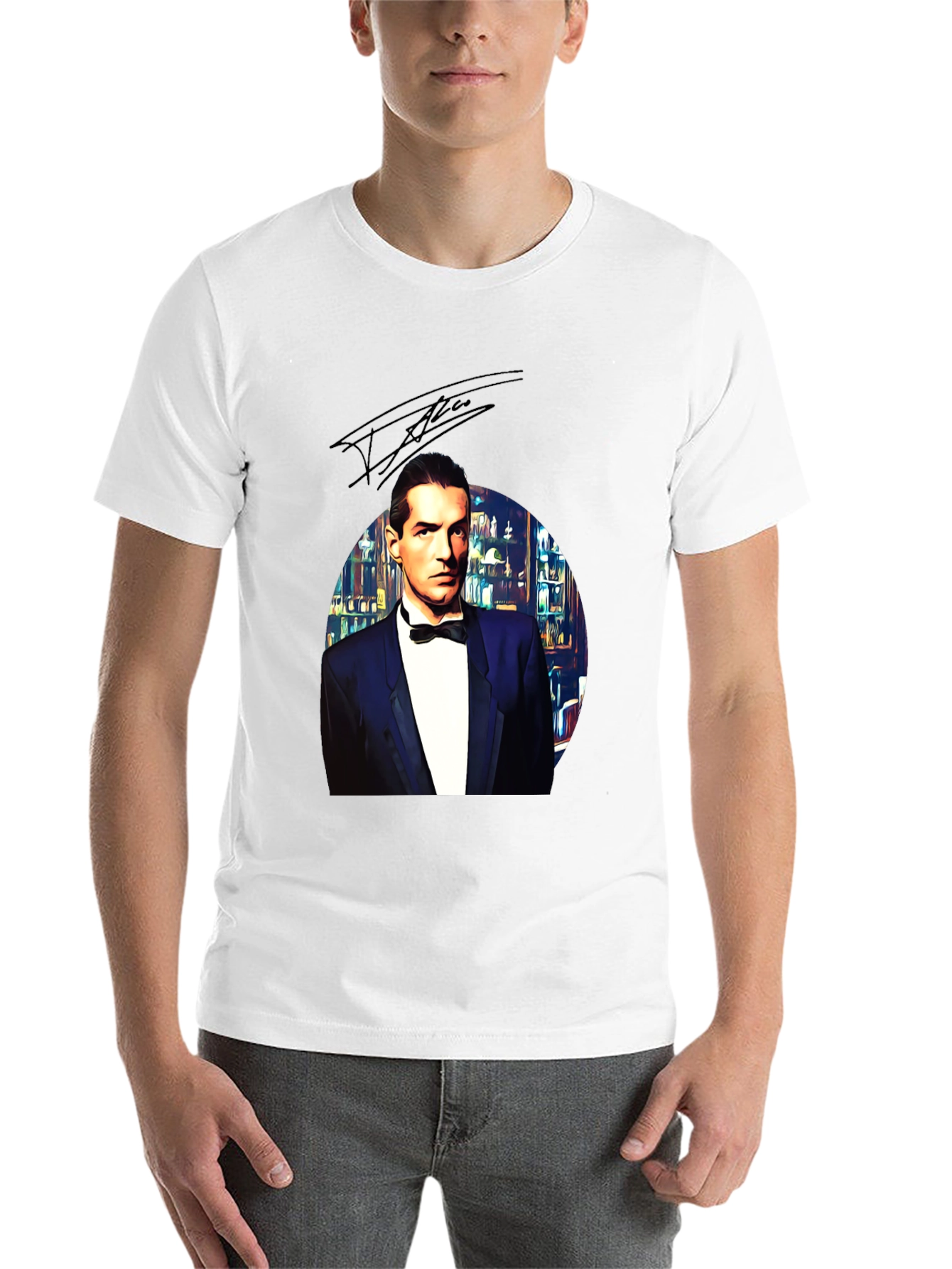 Black Elegant Man in Tuxedo Graphic Tee - Black view 14