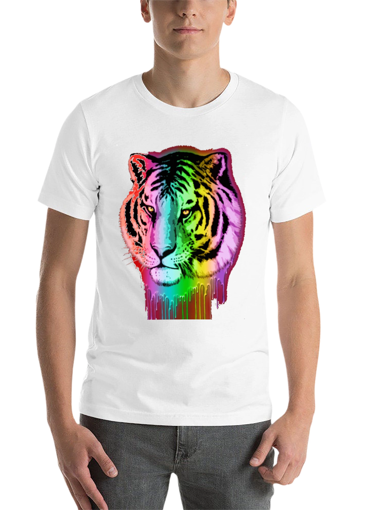 Black Rainbow Tiger Graphic Tee - Black Cotton T-Shirt view 14