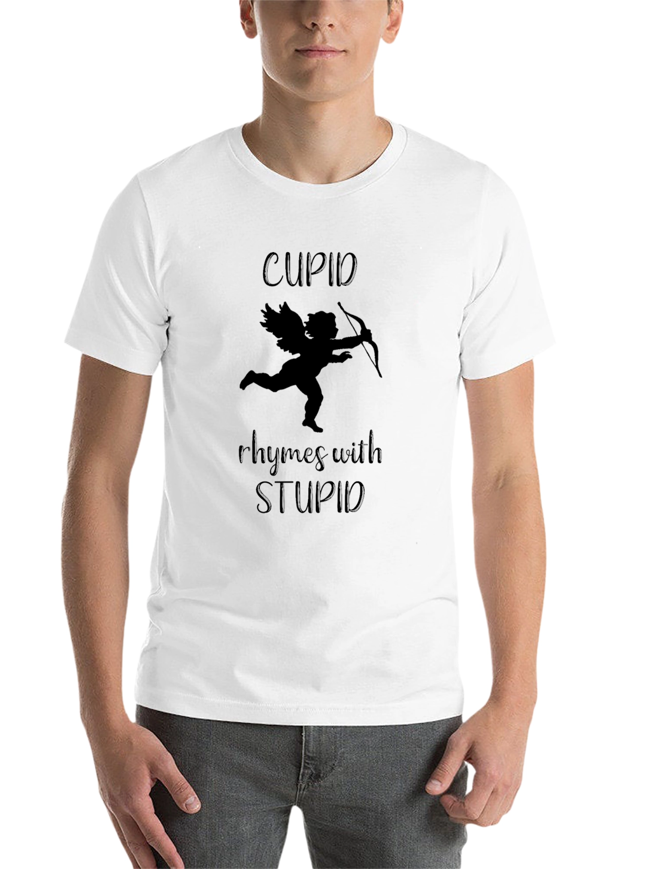 Black Cupid Rhymes With Stupid Valentine's Day Graphic Tee view 14