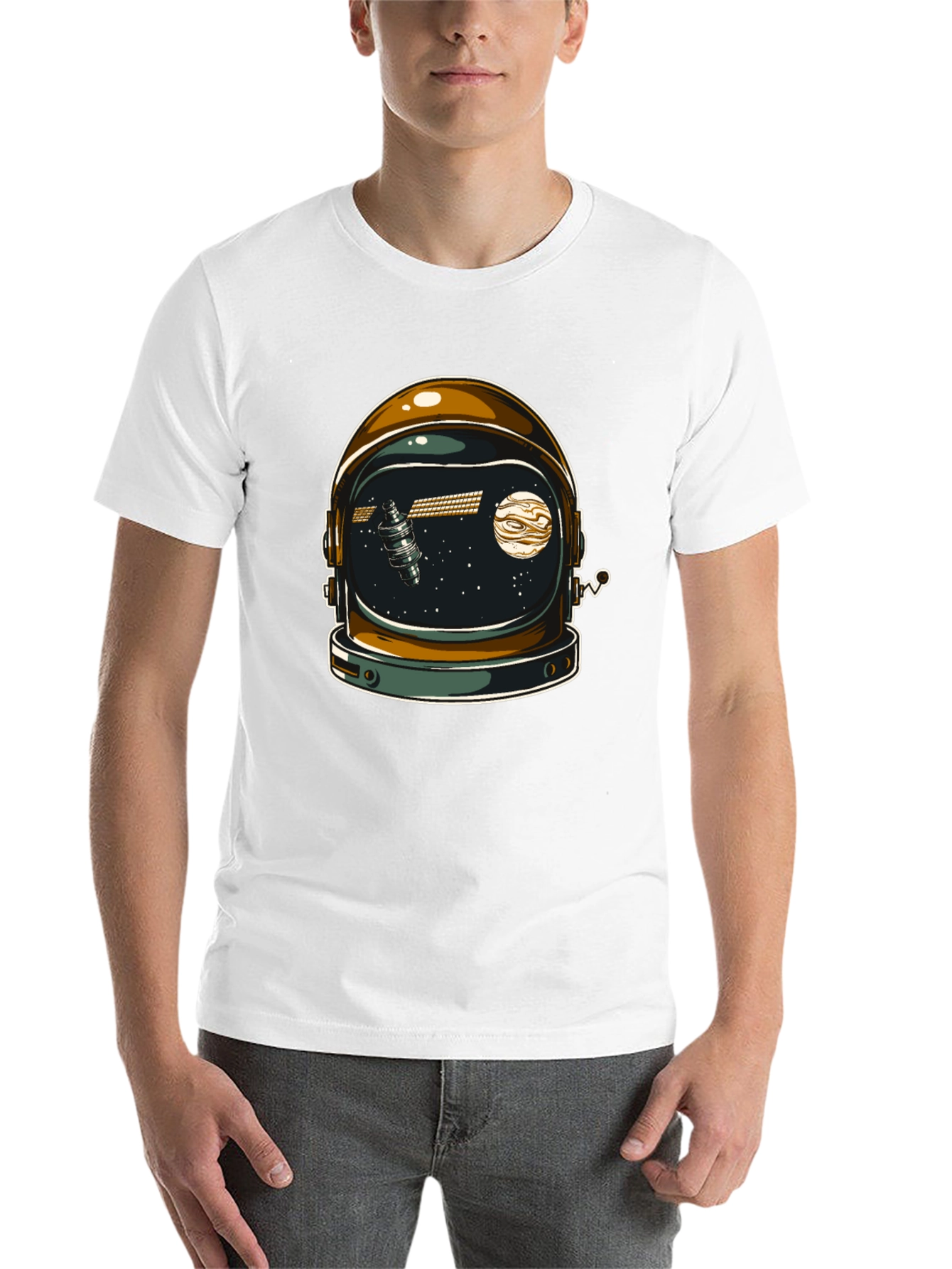 Black Space Helmet Graphic T-Shirt - Black Cotton Blend view 14