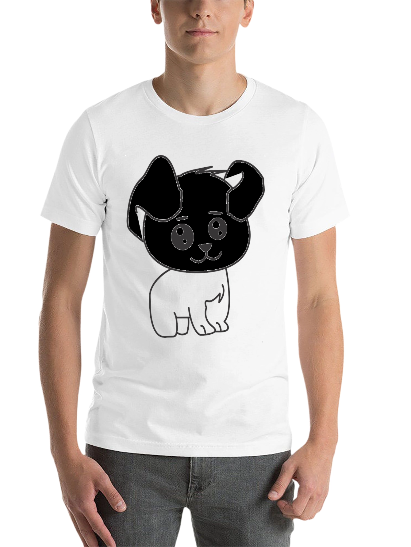 Black Cute Puppy Graphic Print Black T-Shirt view 14