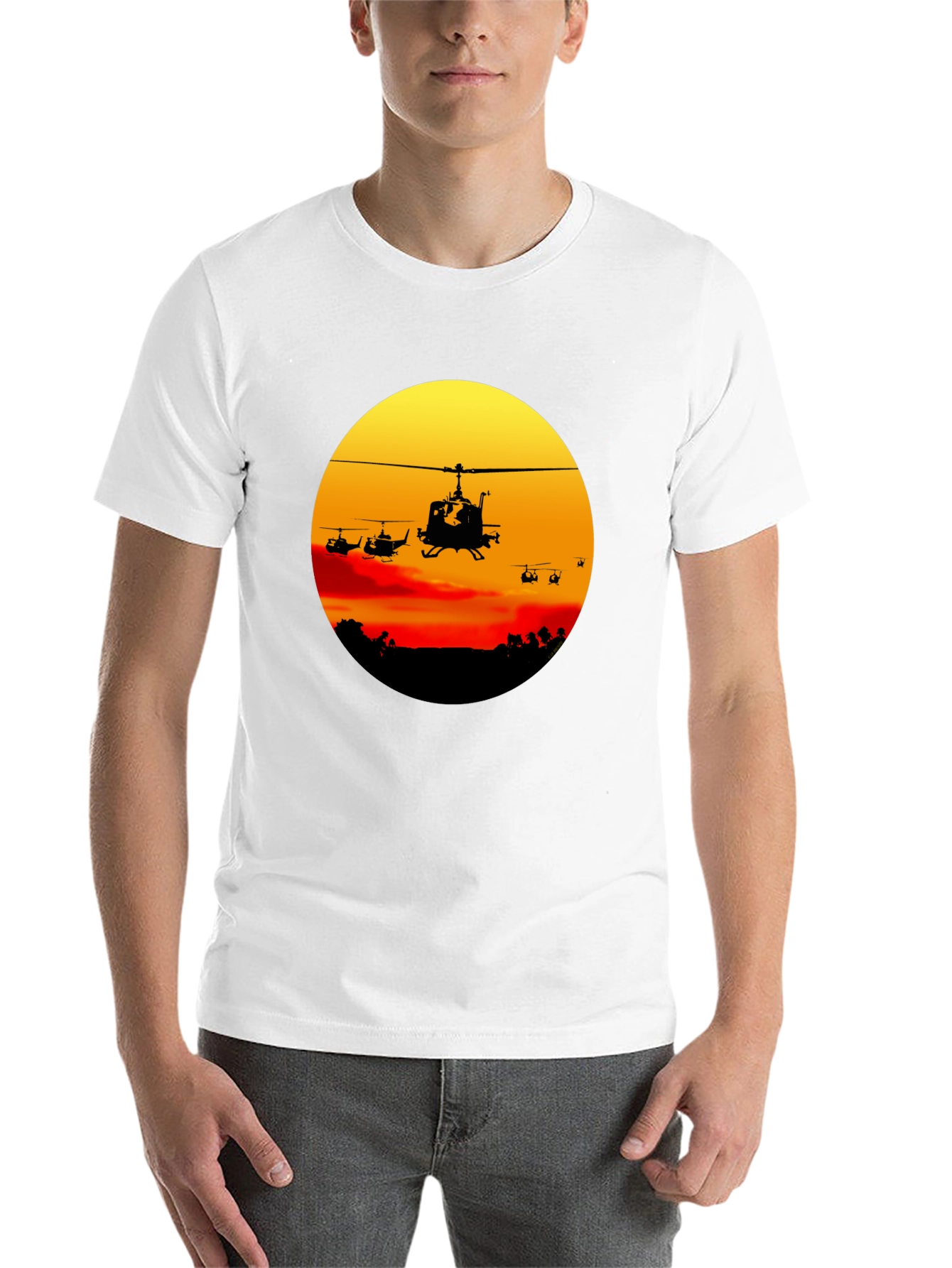 Black Retro Helicopter Sunset Graphic T-Shirt view 14