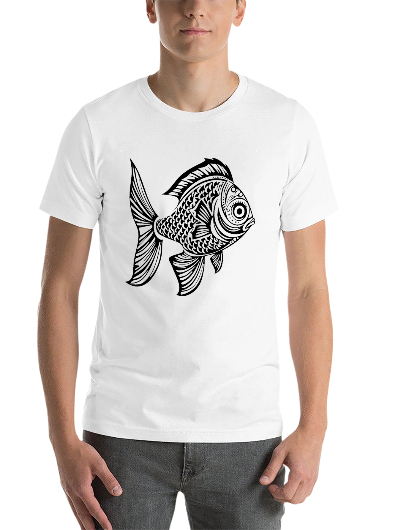 Black Black T-Shirt with Ornate Fish Graphic view 14