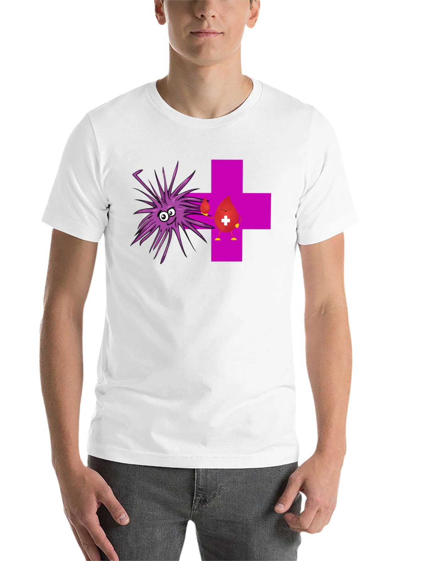 Black Funny Black T-Shirt with Cartoon Germs and Blood Drop view 14