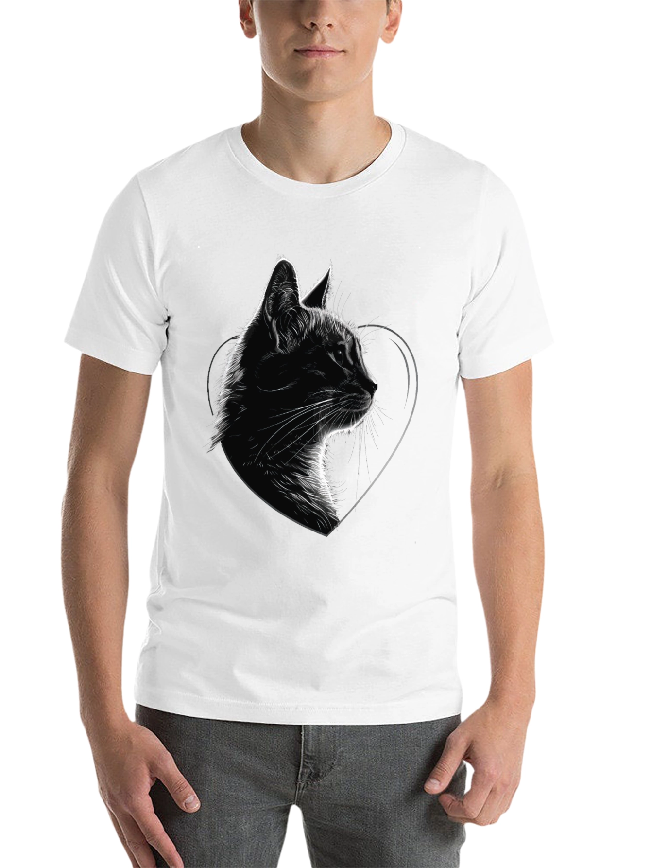 Black Cat Heart Graphic Tee - Black Cotton Blend T-Shirt view 14
