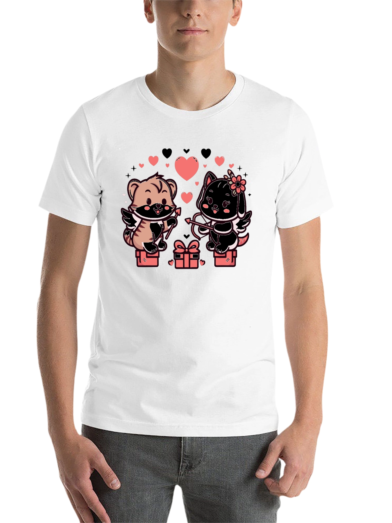 Black Cute Valentine's Day Cats Cupid T-Shirt view 14