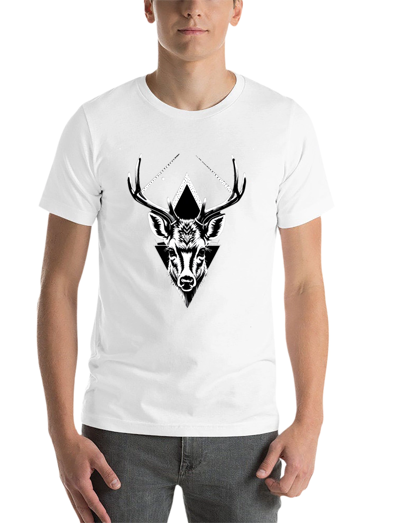 Black Geometric Deer Graphic Tee - Black Cotton Blend view 14
