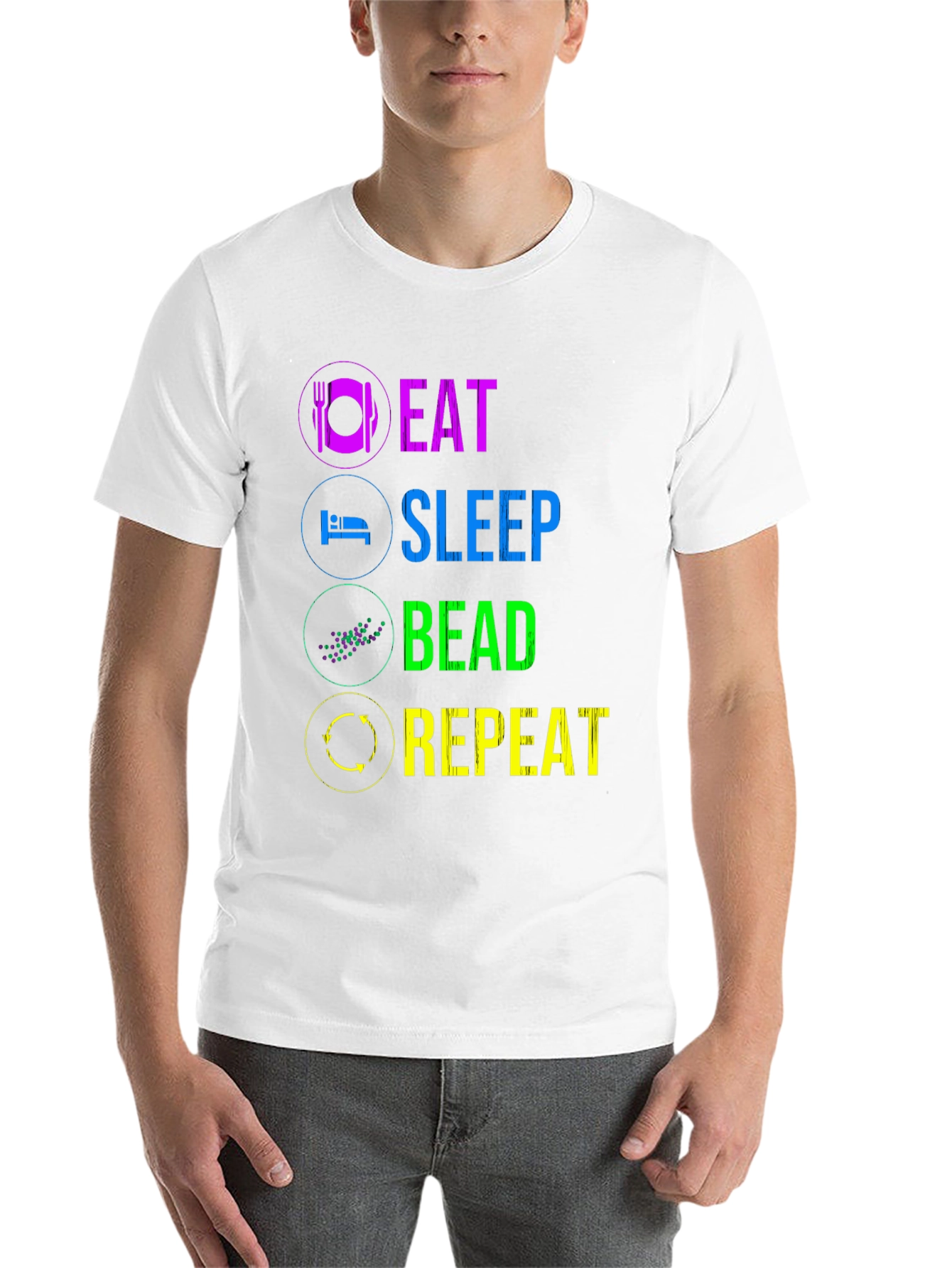 Black Eat Sleep Bead Repeat T-Shirt - Funny Hobby Tee view 14