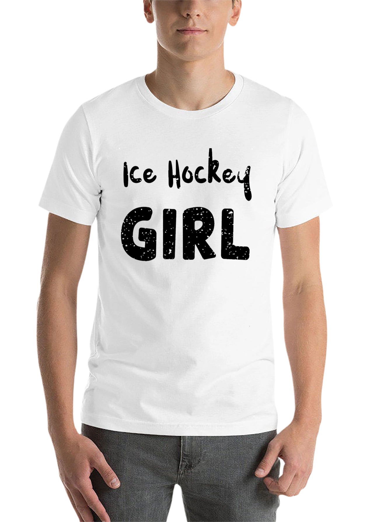 Black Ice Hockey Girl T-Shirt - Black Cotton Tee view 14