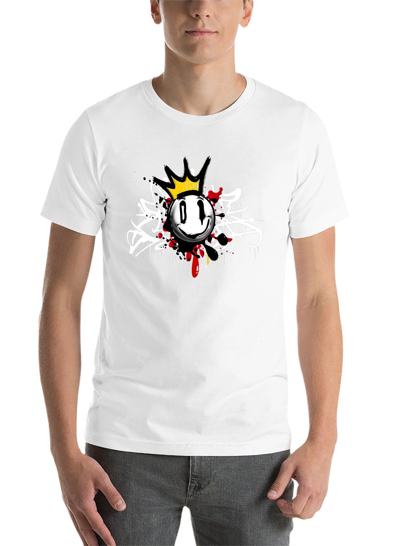 Black King Smiley Face Graphic Black T-Shirt view 14