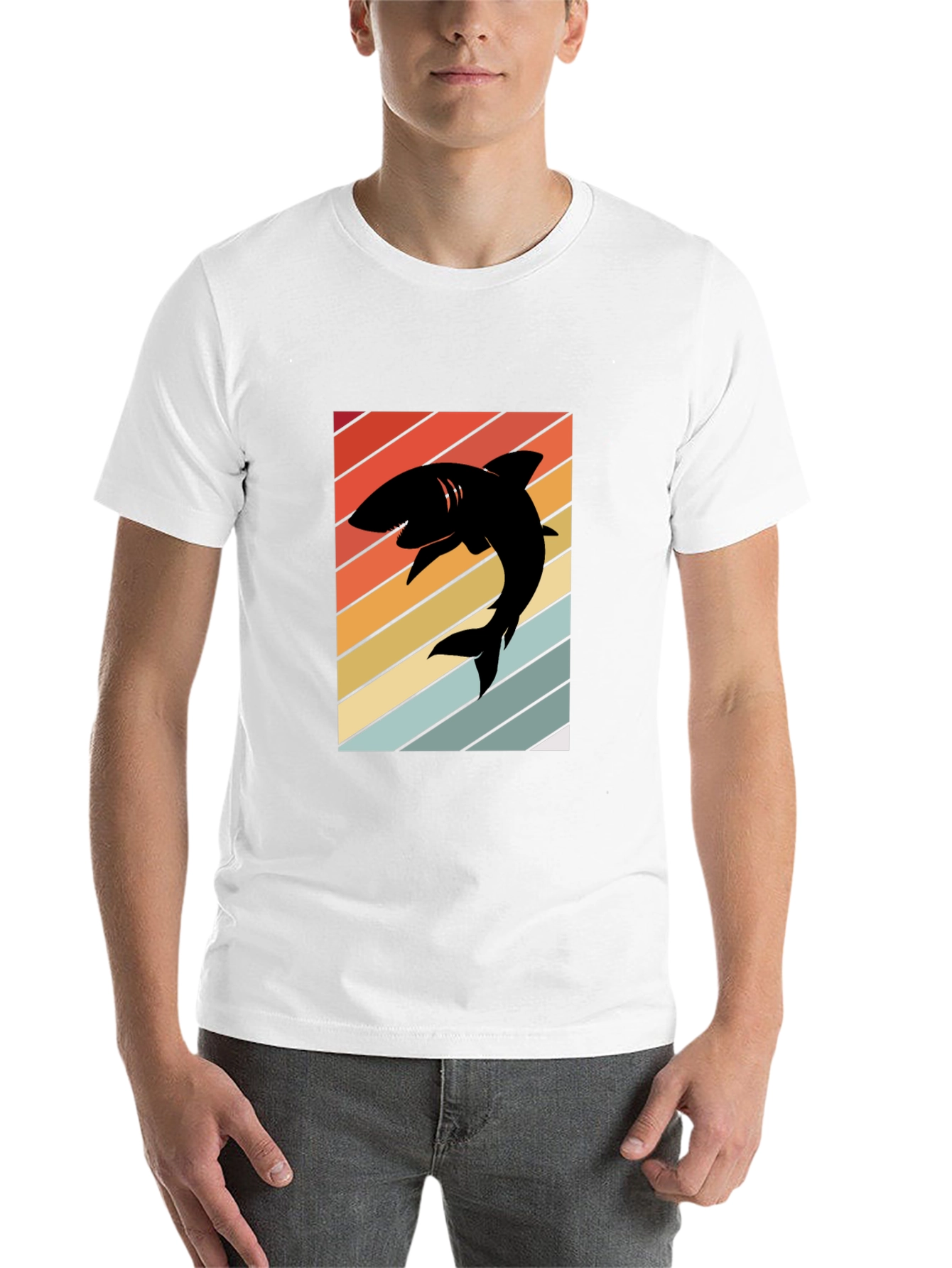 Black Retro Shark Silhouette T-Shirt view 14