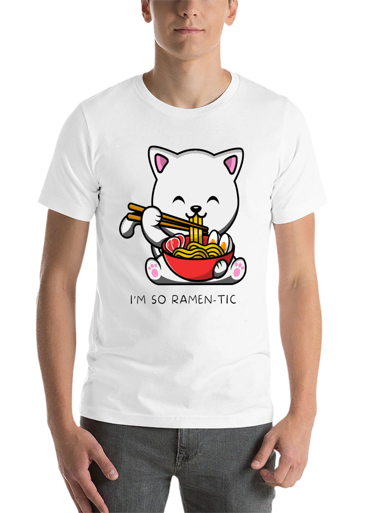 Black Ramen Cat T-Shirt - "I'm So Ramen-Tic" Graphic Tee view 14