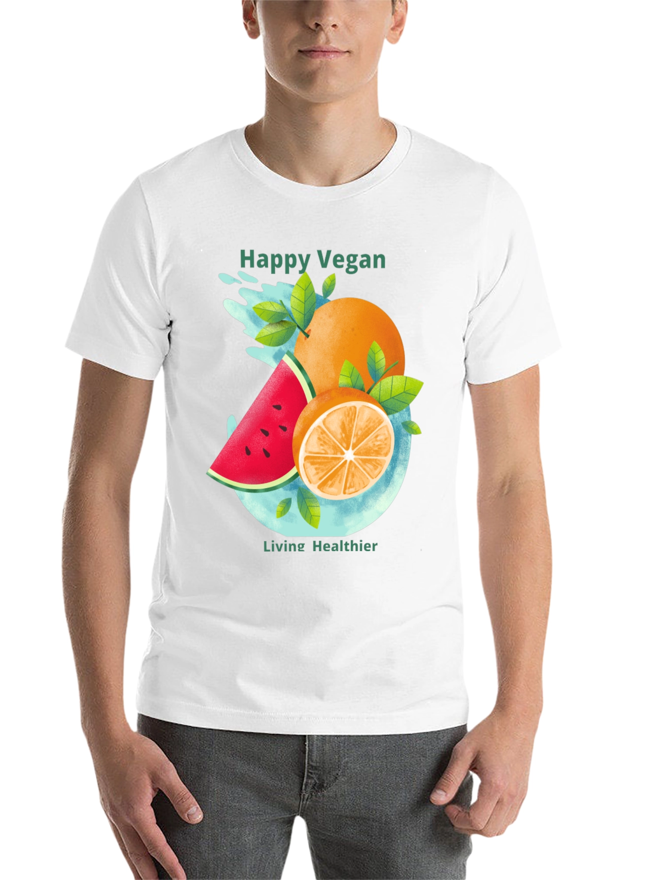 Black Happy Vegan T-Shirt: Healthy Lifestyle Apparel view 14