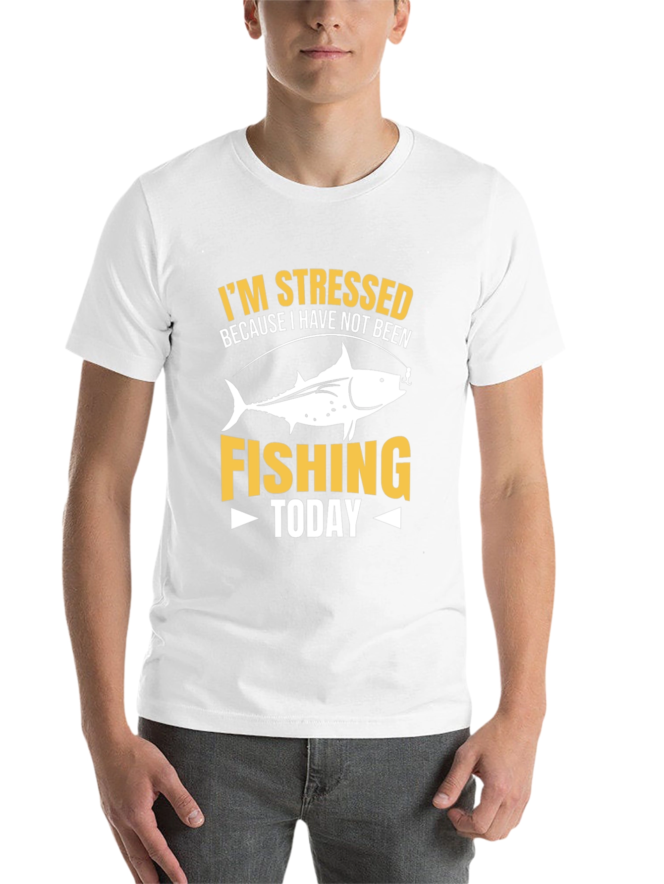 Black Stressed Because Fishing T-Shirt view 14
