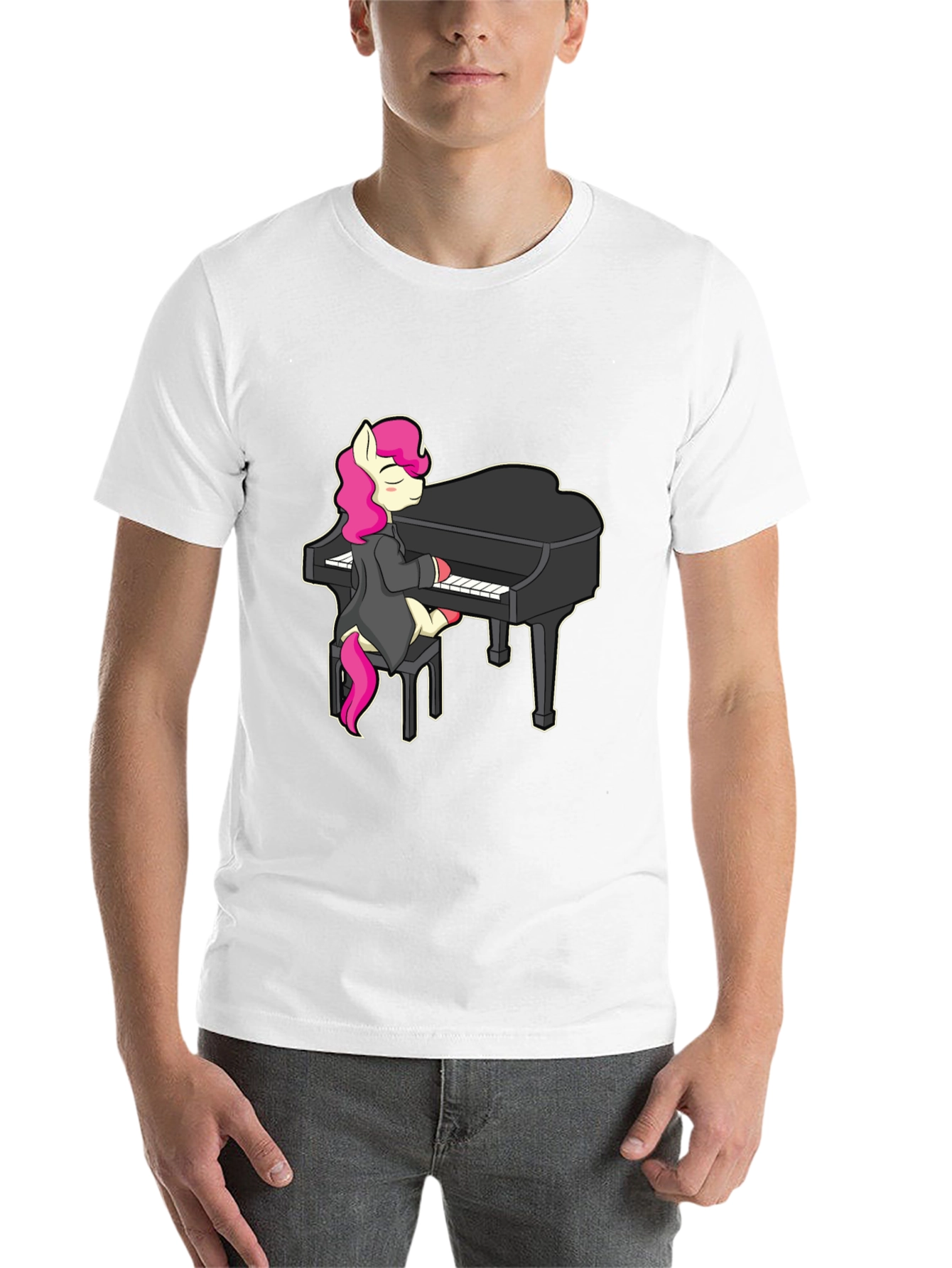 Black Pony Playing Piano T-Shirt - Cute Cartoon Design view 14