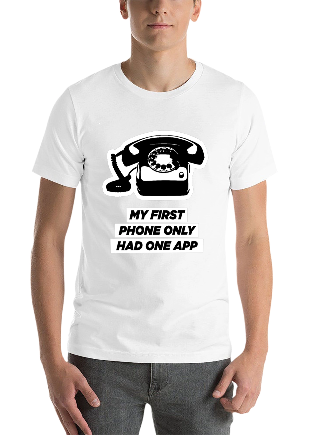 Black Retro Phone T-Shirt - One App Only! view 14