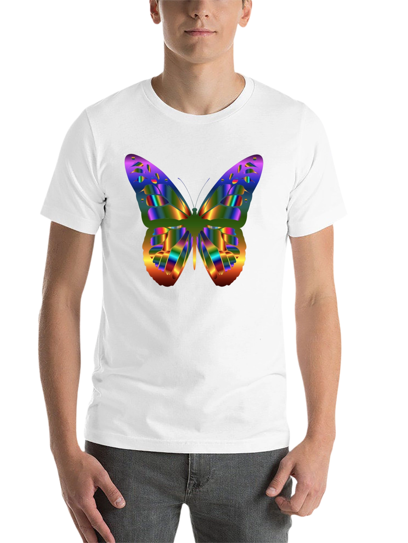 Black Colorful Butterfly Graphic Tee - Men's Black T-Shirt view 14