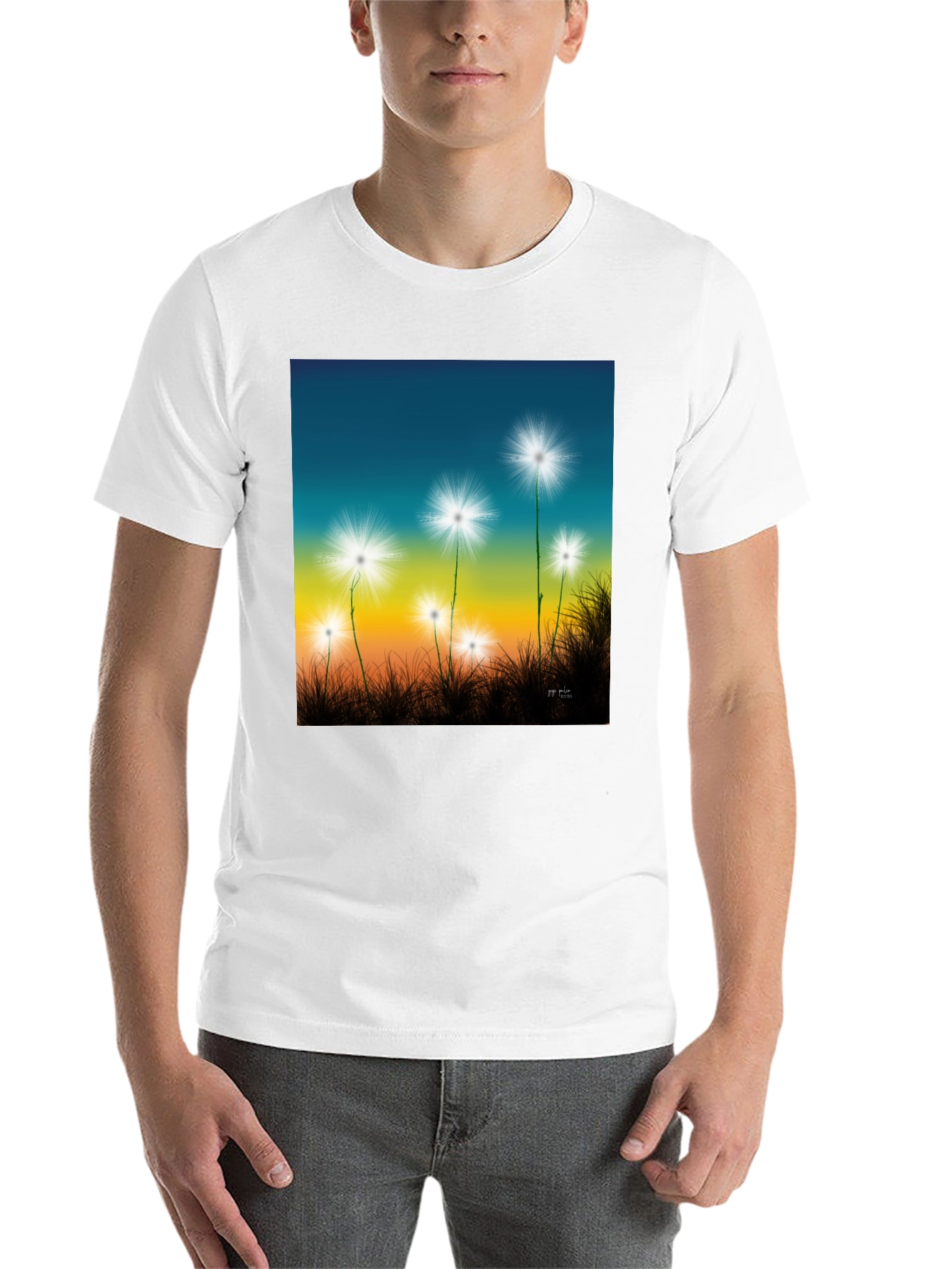 Black Dandelion Sky T-Shirt - Black Cotton Graphic Tee view 14