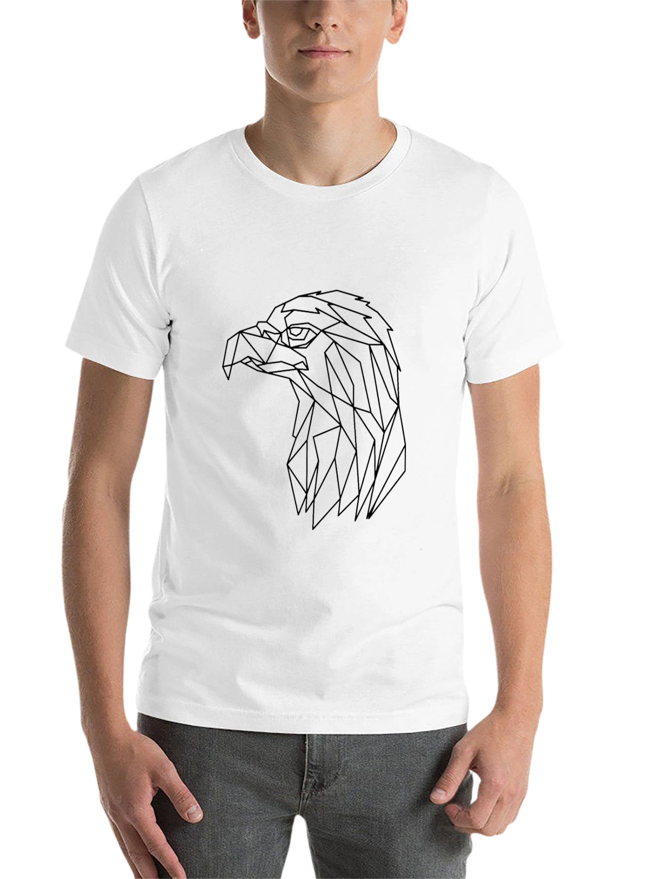 Black Geometric Eagle Head Tee - Modern Line Art T-Shirt view 14