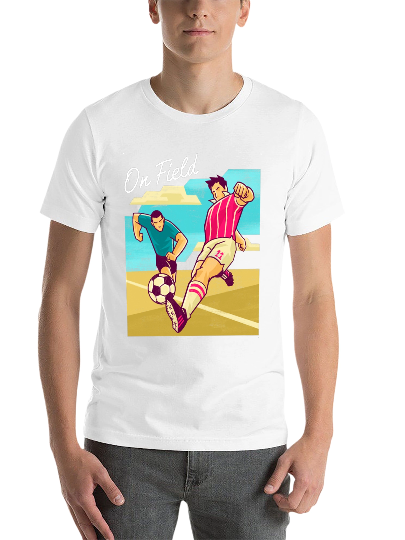 Black On Field Graphic T-Shirt | Soccer Players Cartoon Print view 14