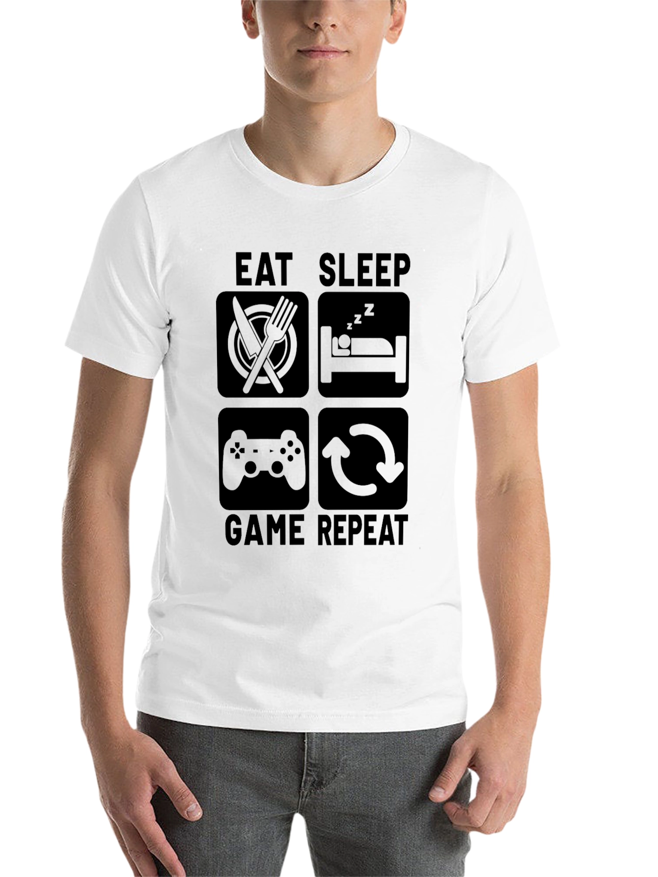 Black Eat Sleep Game Repeat - Gamer T-Shirt view 14