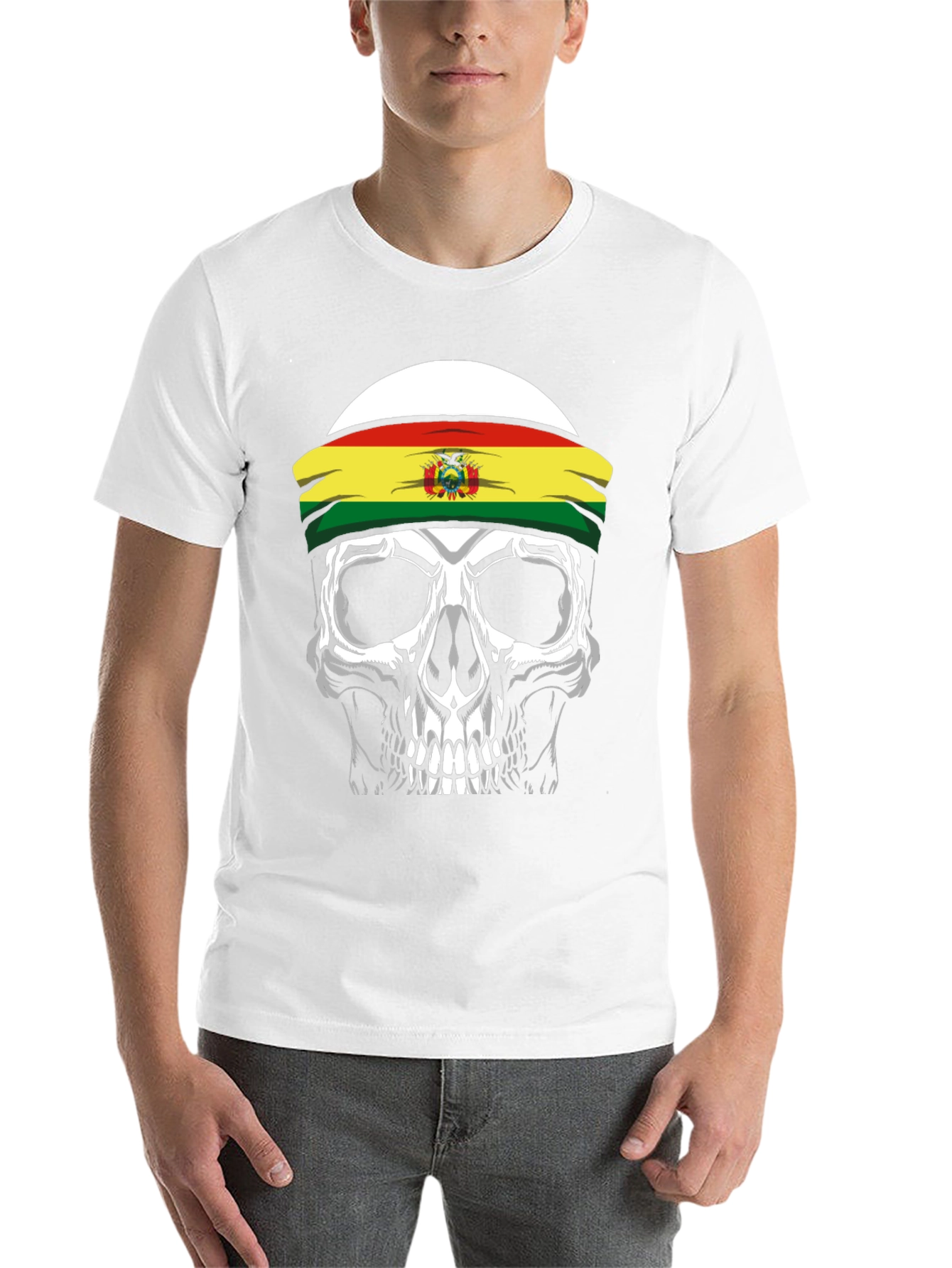 Skull T-Shirt with Bolivian Flag Headband - 14