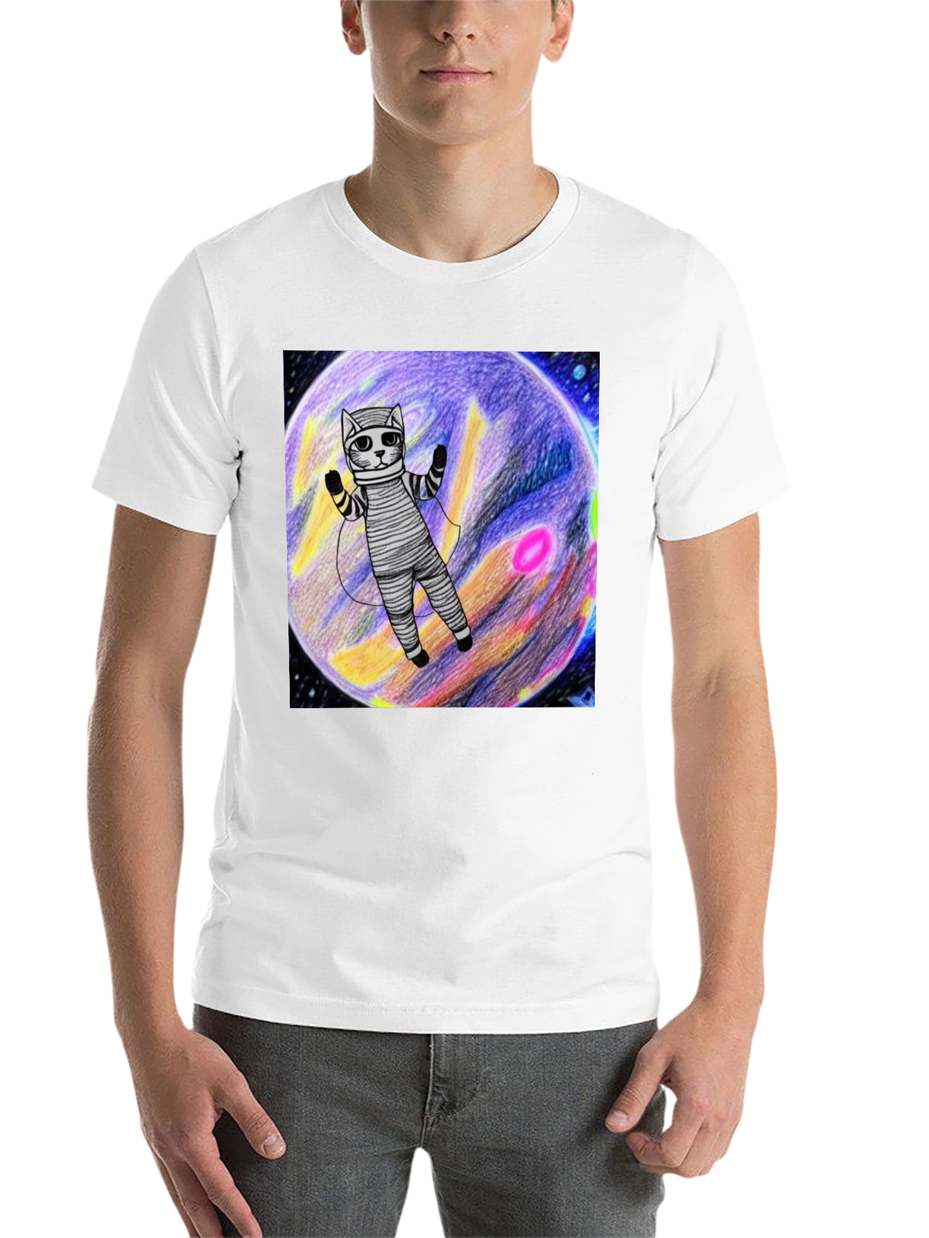 Black Cosmic Cat T-Shirt - Space Explorer Design view 14