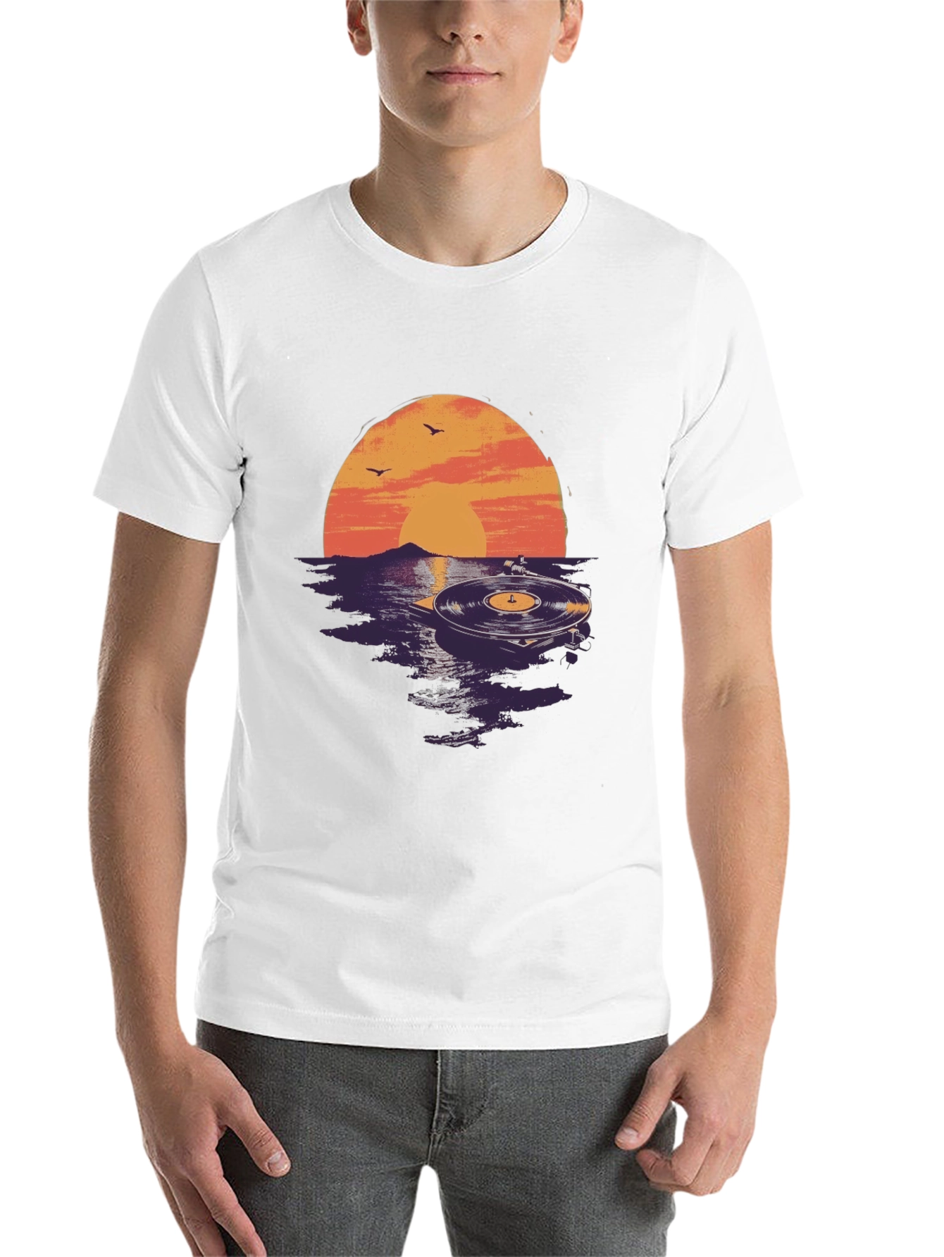 Black Sunset Vinyl Record Graphic Tee - Unique Music Lover Shirt view 14