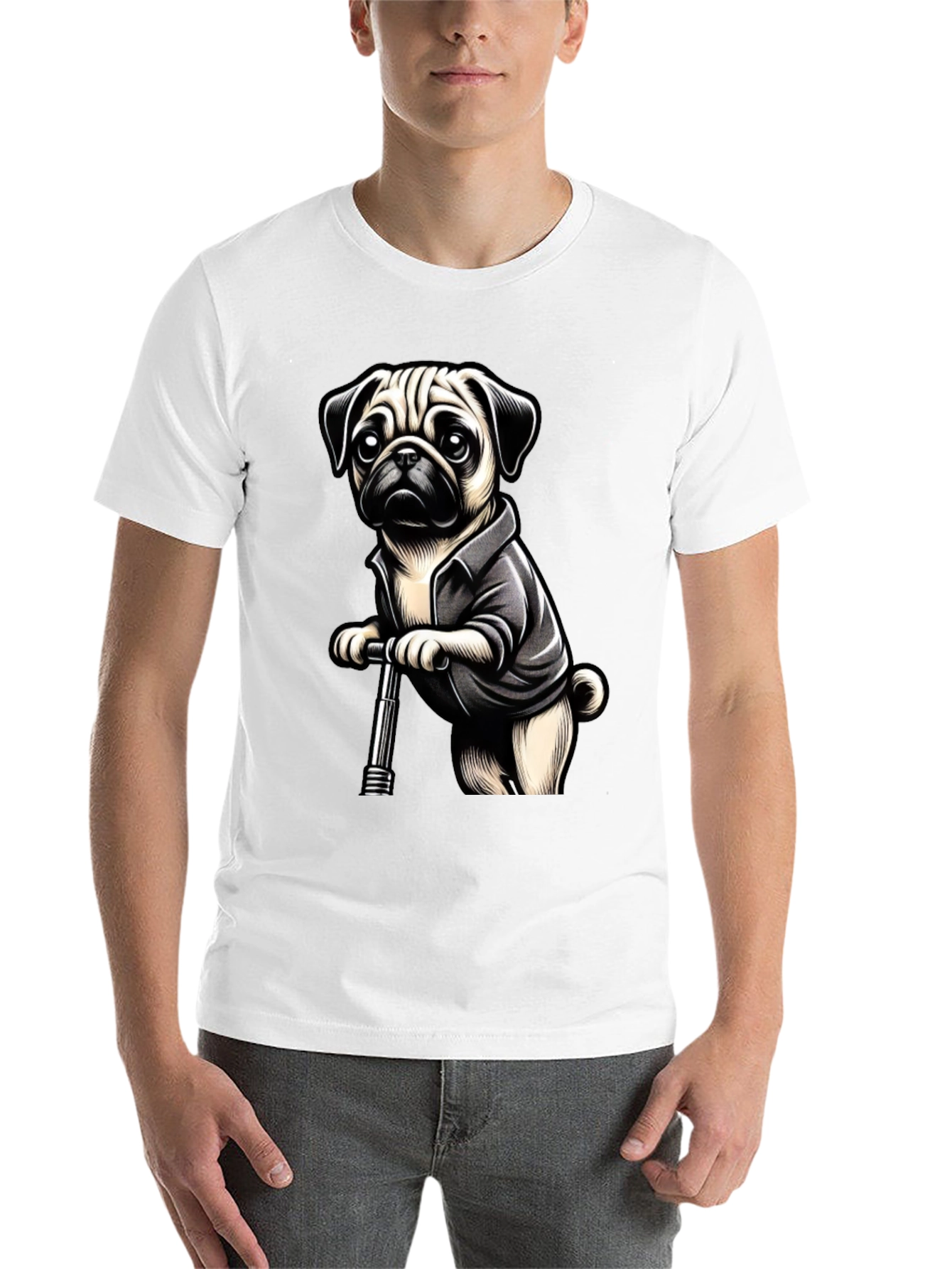 Black Pug on Scooter Graphic Tee - Black Cotton Blend view 14