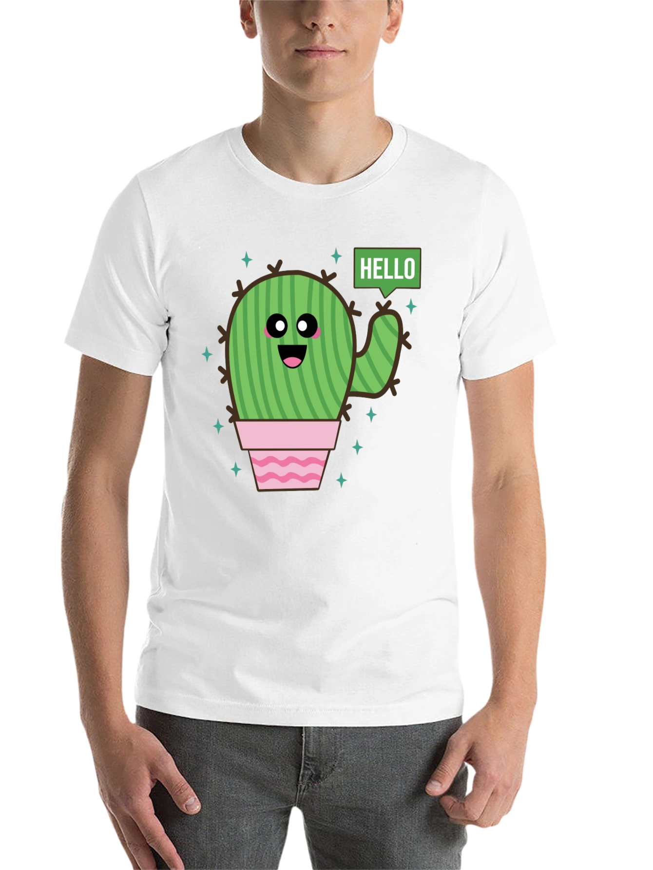 Black Cute Cartoon Cactus Graphic Tee - Black Cotton T-Shirt view 14