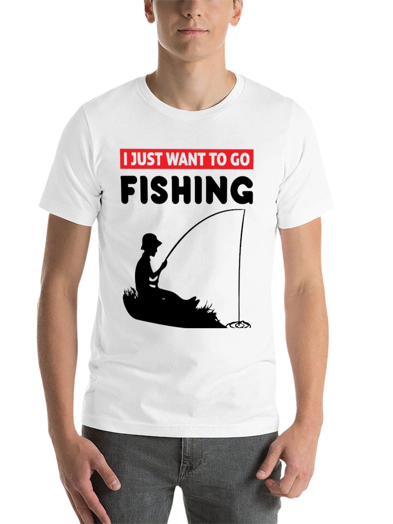 Black Fishing T-Shirt - I Just Want to Go Fishing - Black Tee view 14