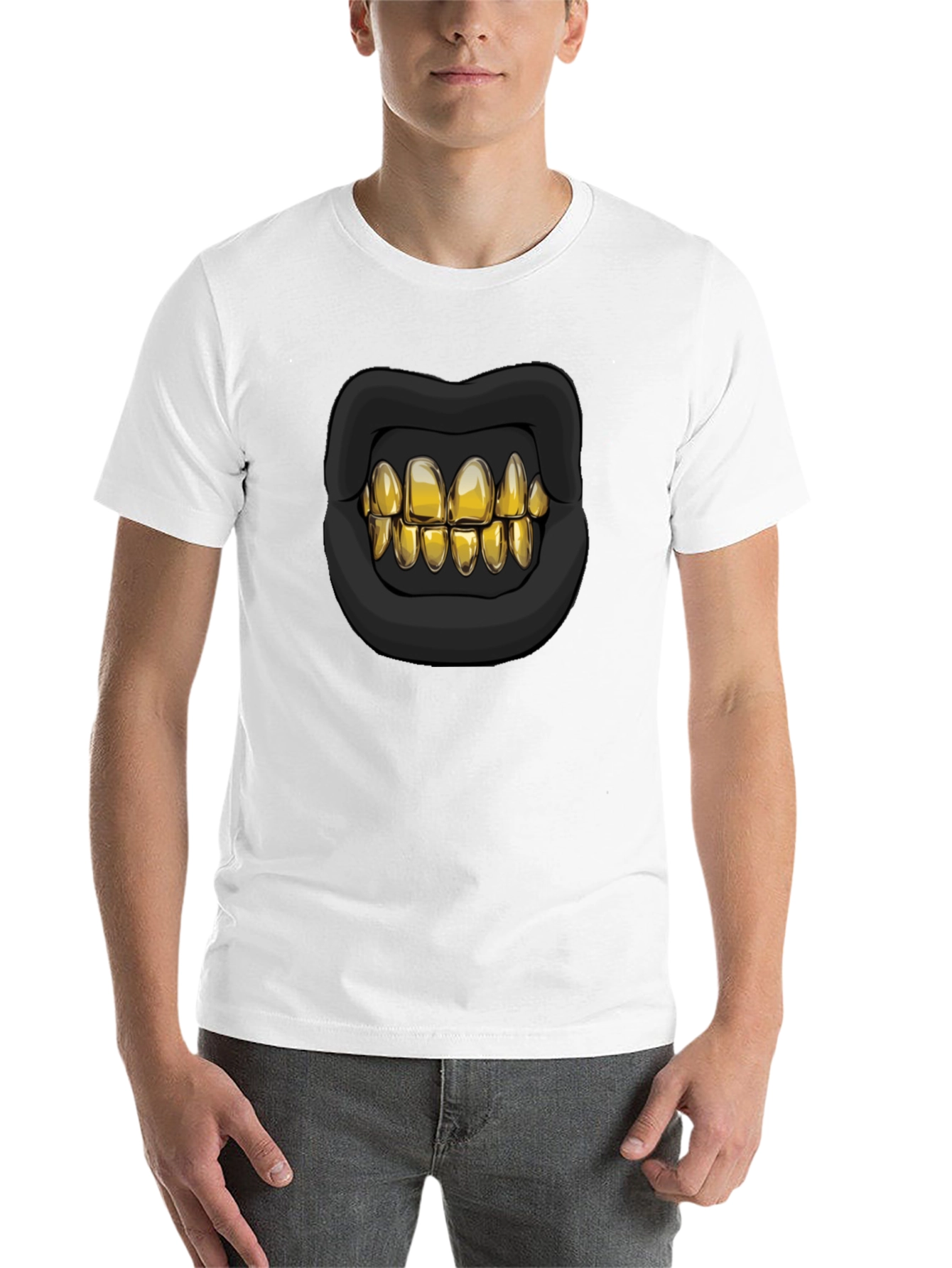 Black Golden Grill T-Shirt - Bold Lip Design view 14