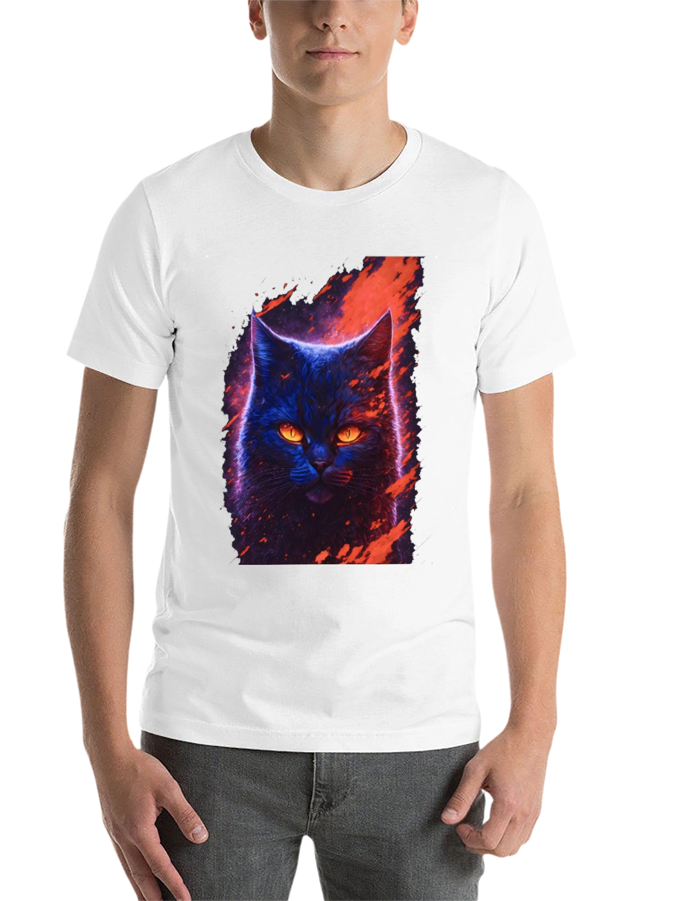 Black Cyberpunk Cat T-Shirt - Artistic Graphic Tee view 14