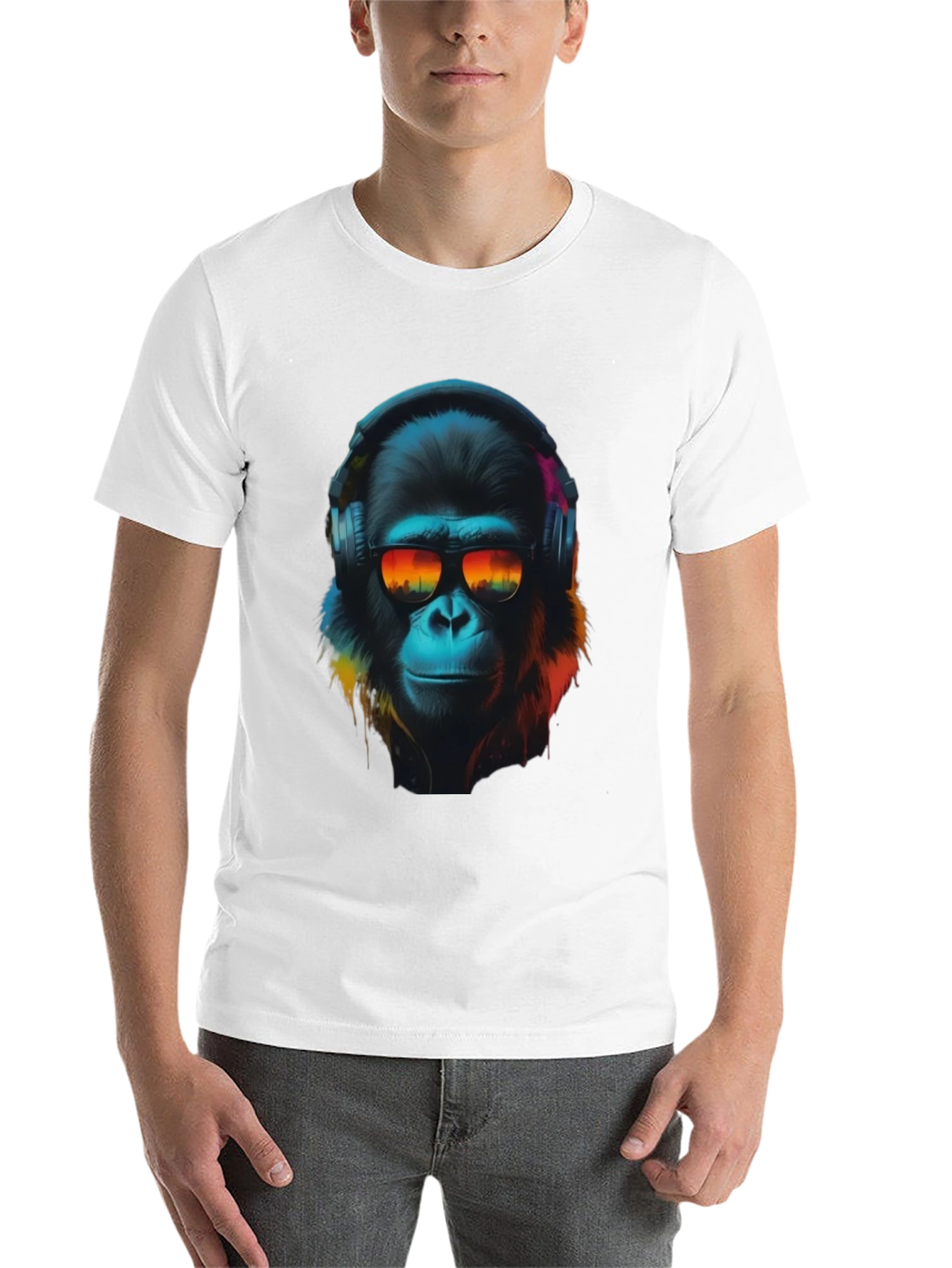 Black Cool Ape Graphic T-Shirt - DJ Gorilla in Headphones view 14