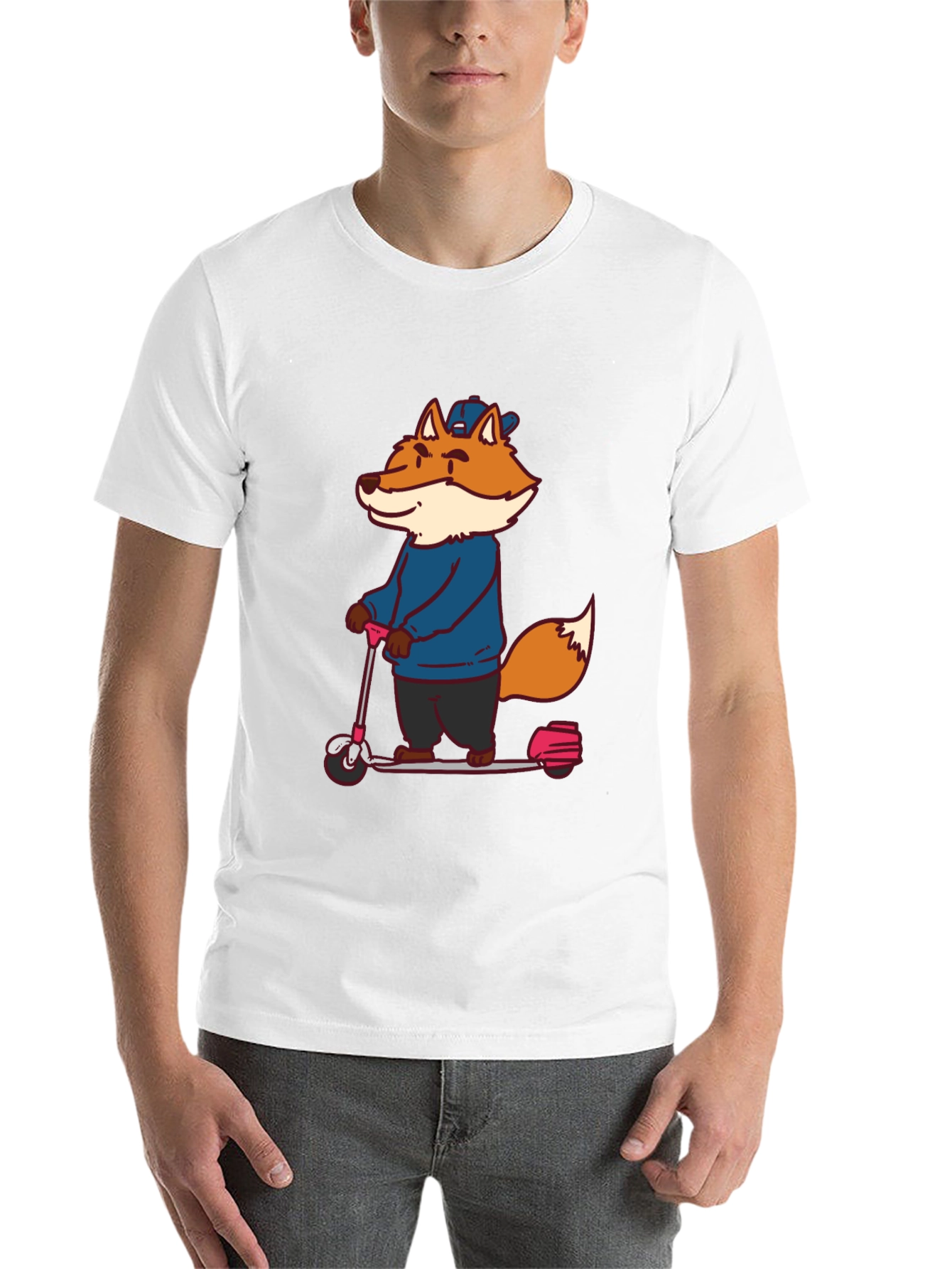 Black Fox on Scooter Graphic Tee - Unisex Black T-Shirt view 14