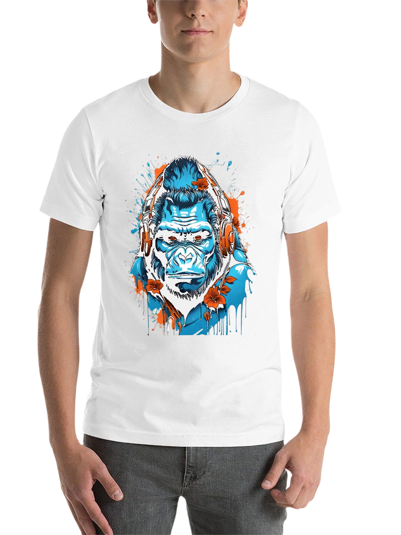 Black Cool Gorilla with Headphones Graphic Tee view 14