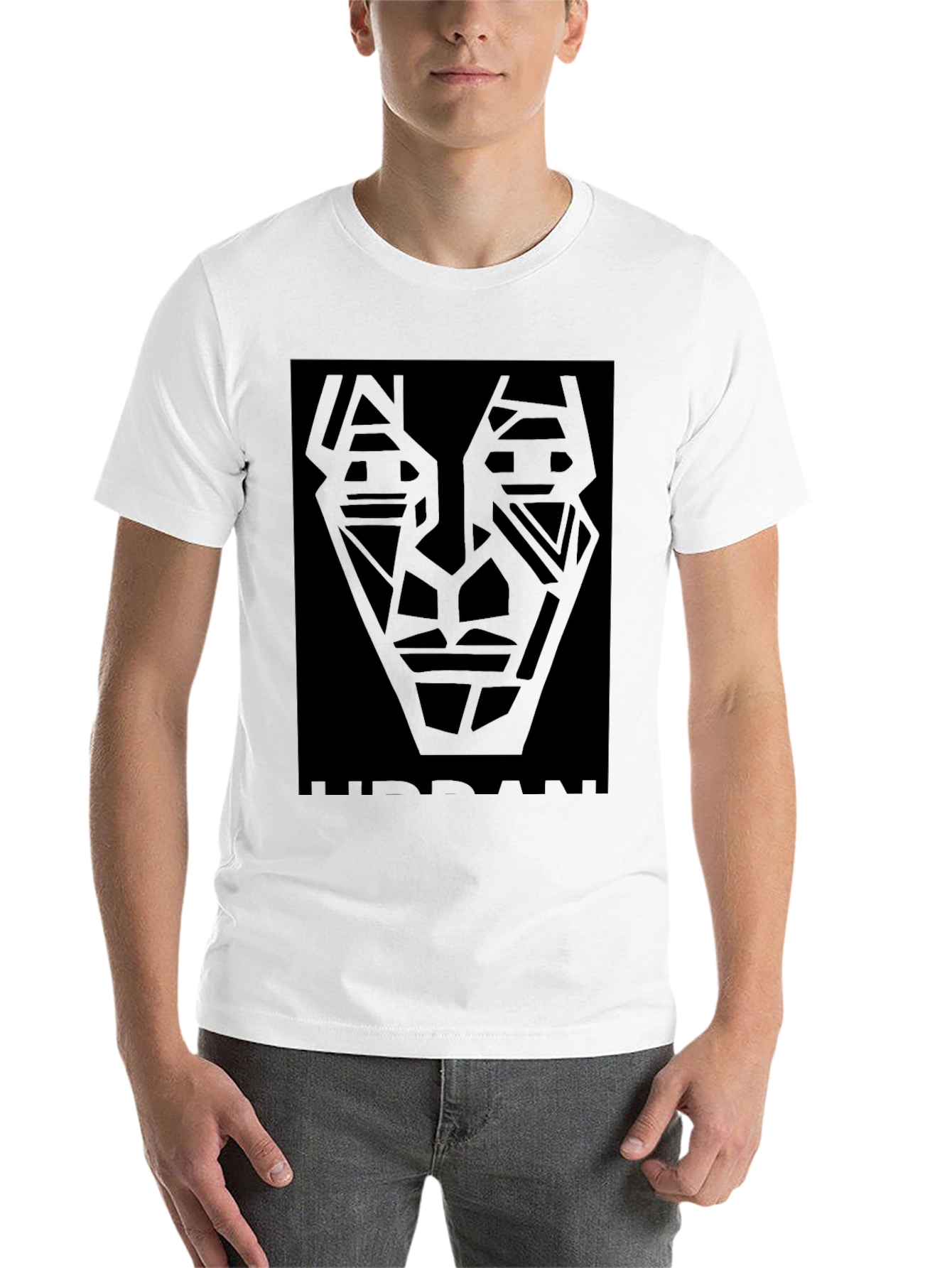 Black Abstract Geometric Face Black T-Shirt view 14