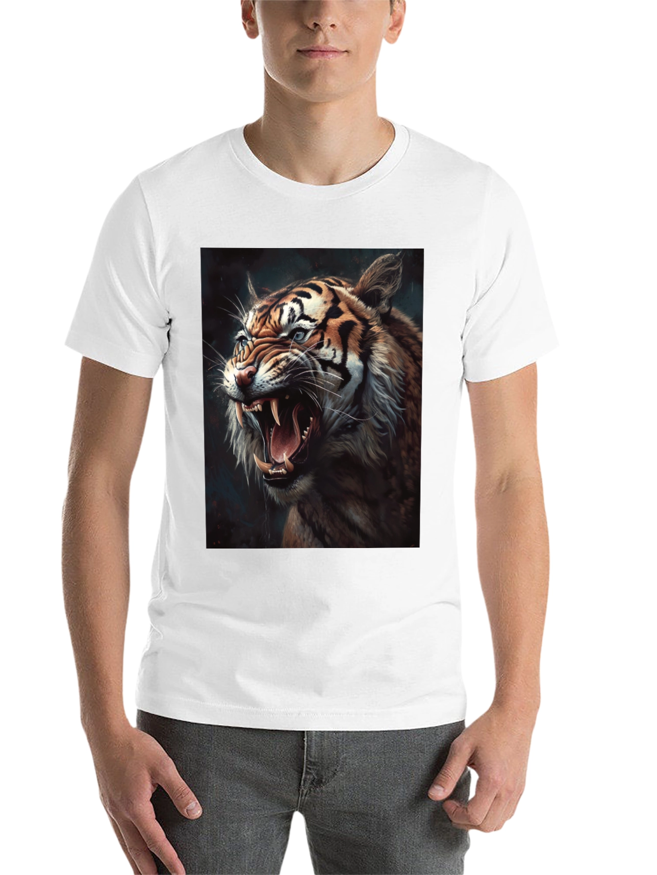 Black Tiger Graphic Print Crew Neck T-Shirt view 14