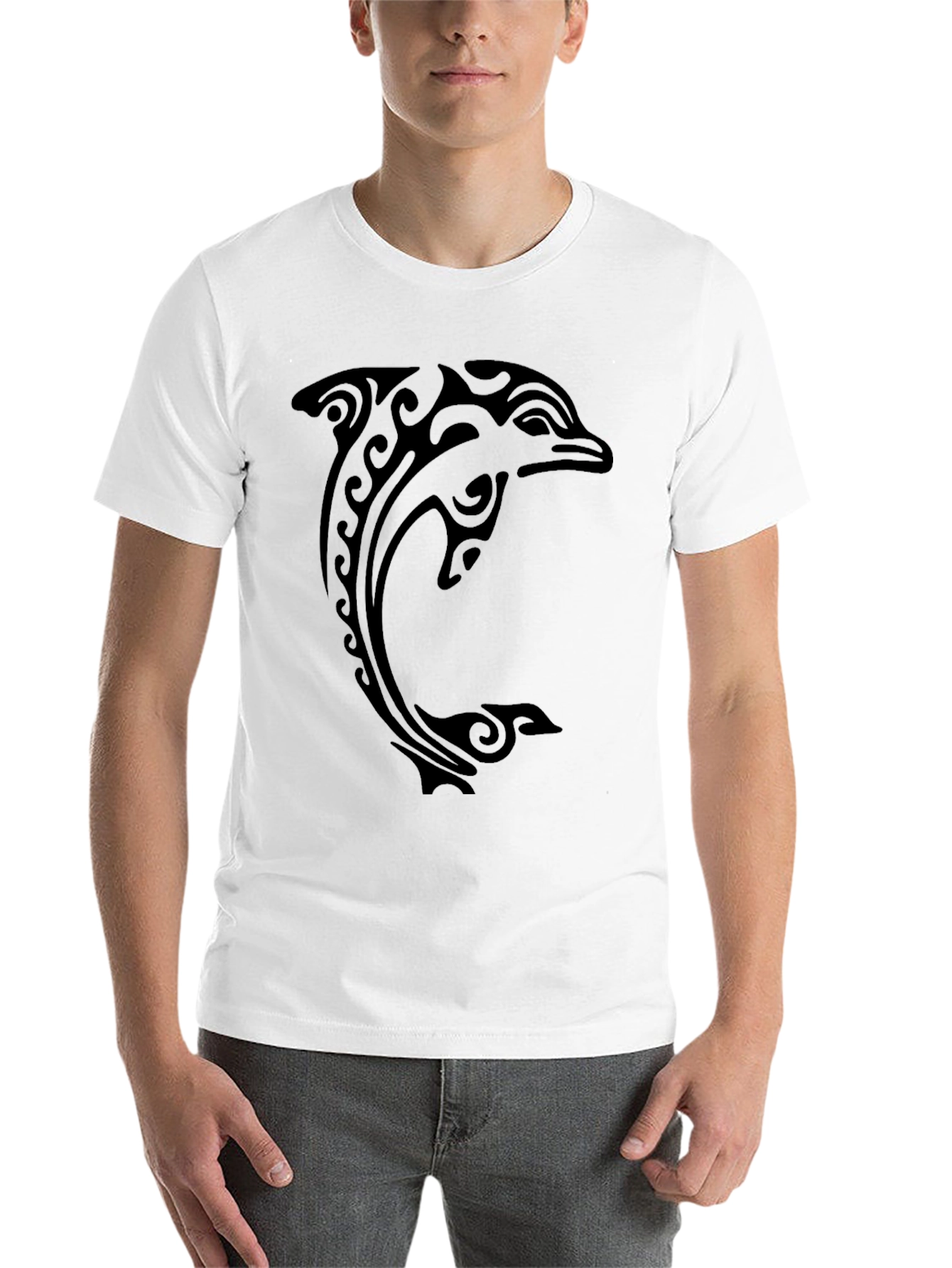 Black Tribal Dolphin Graphic Tee - Black Cotton T-Shirt view 14