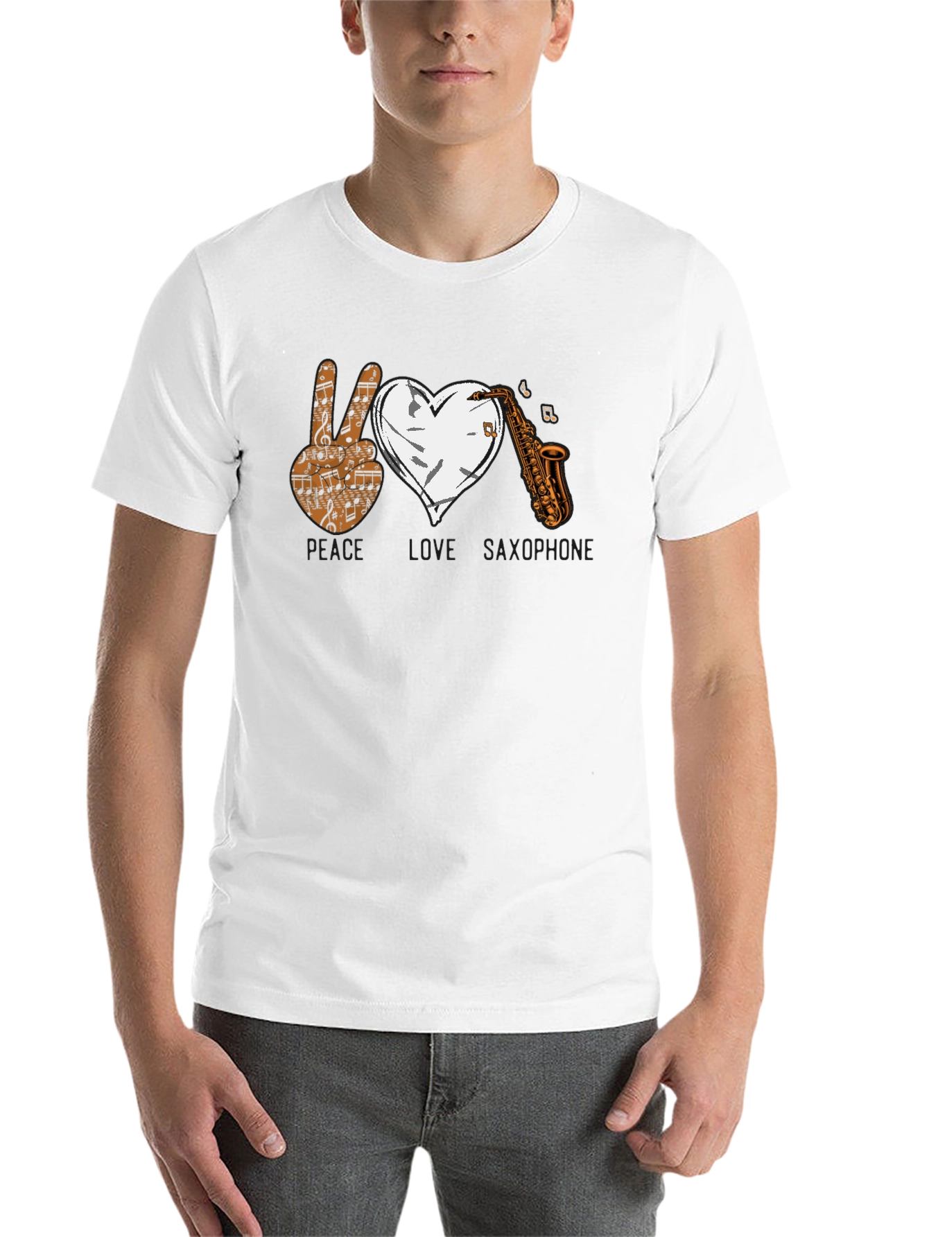 Black Peace Love Saxophone Graphic T-Shirt view 14