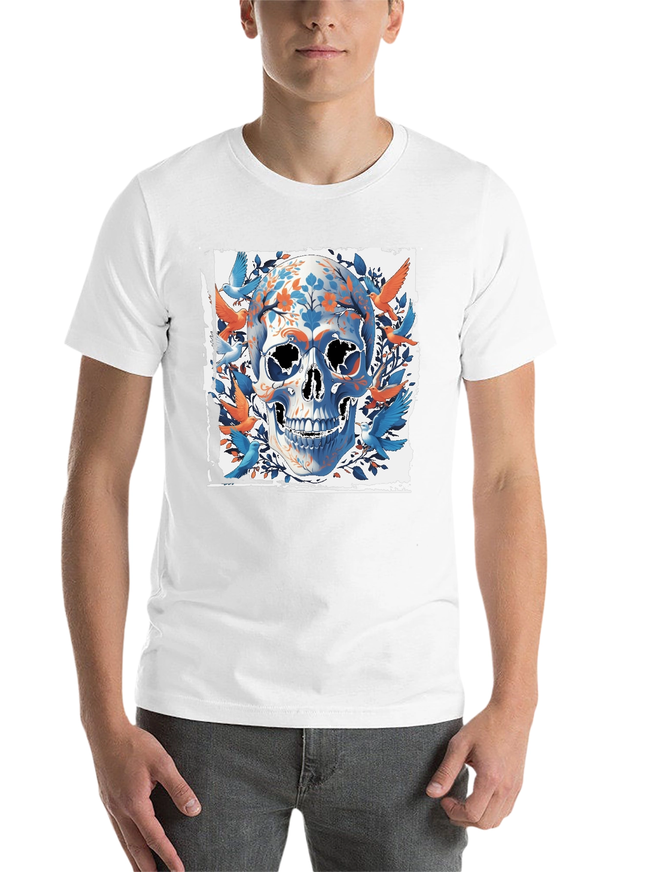 Black Floral Skull & Birds Graphic Tee - Unique Design view 14