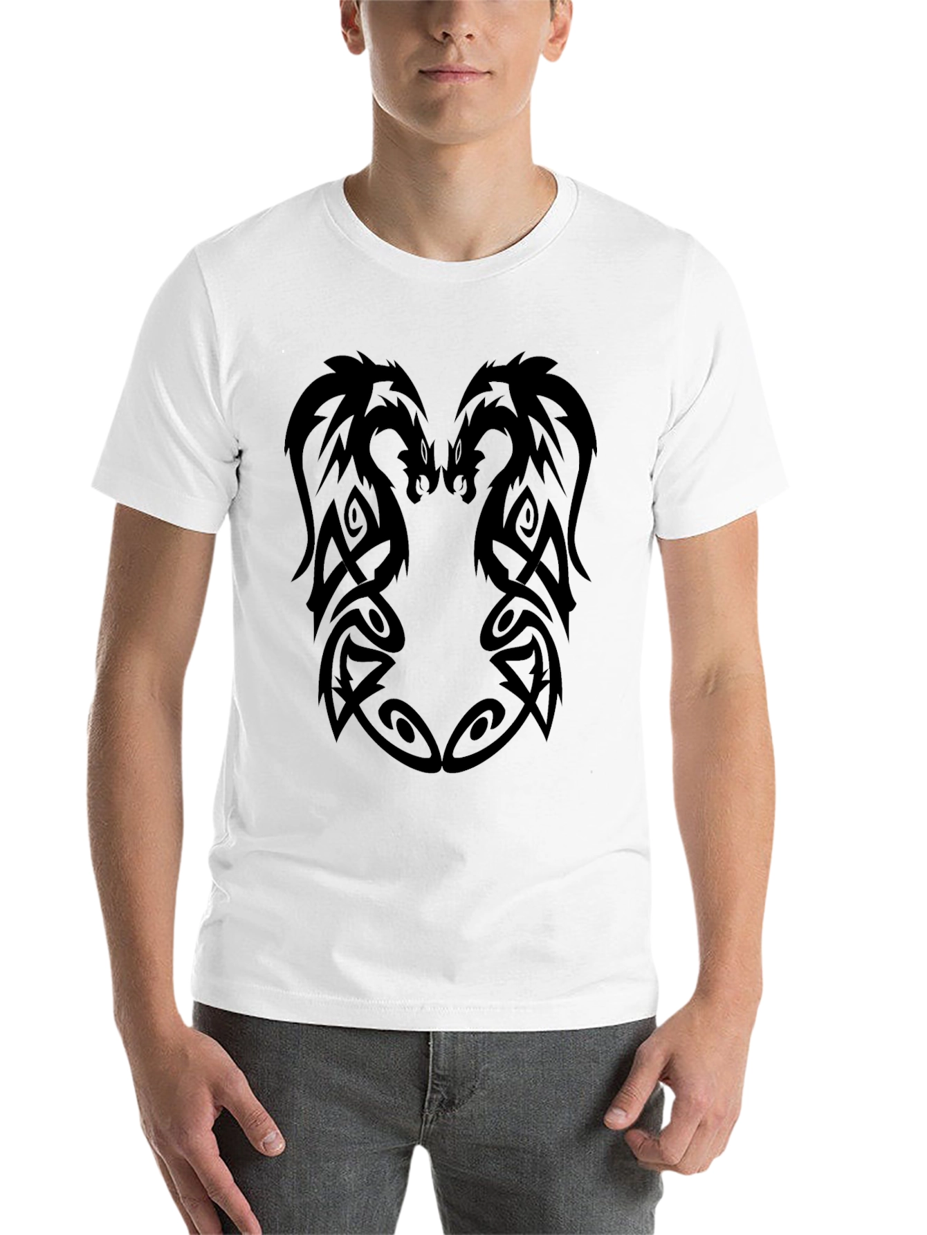 Black Tribal Dragon Graphic Black T-Shirt view 14