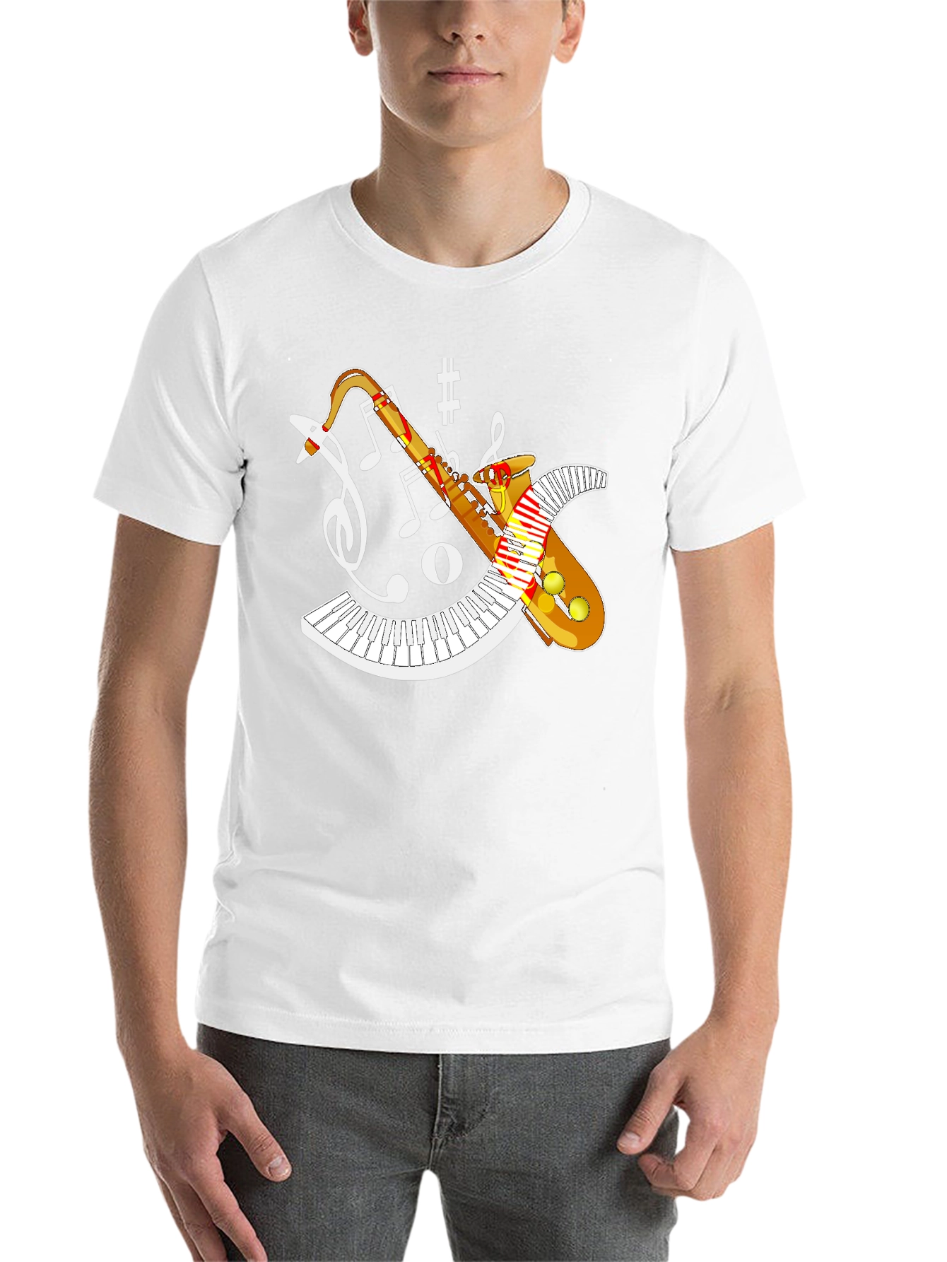 Black Saxophone Music Notes T-Shirt view 14