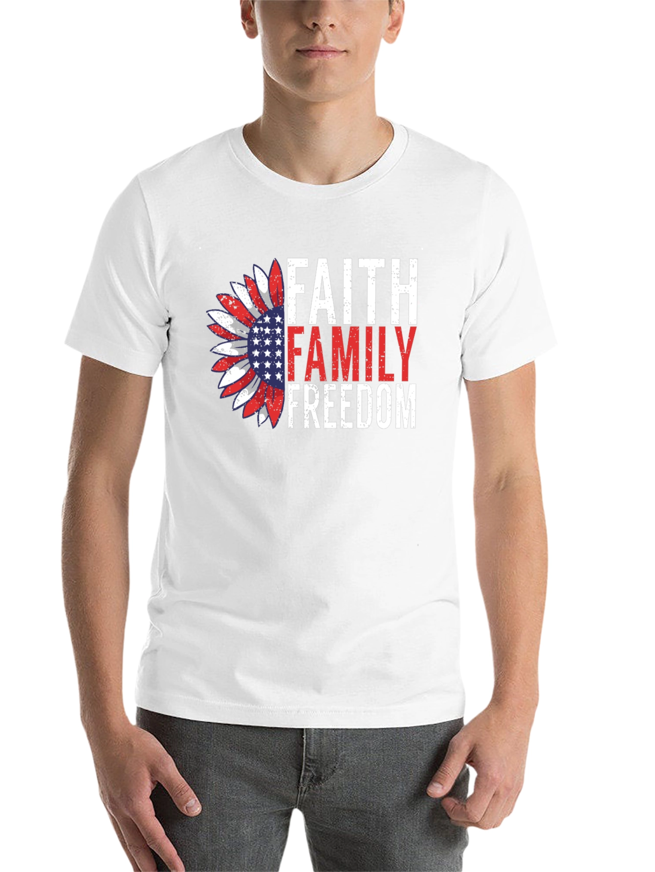 Black Faith Family Freedom Graphic Tee - Patriotic Sunflower Design view 14
