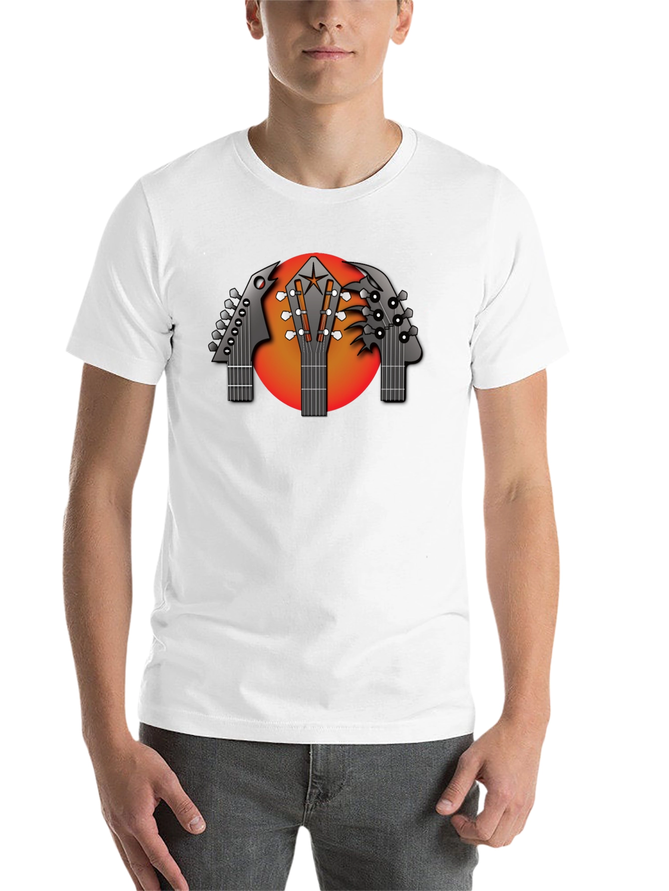 Black Guitar Headstock Graphic Black T-Shirt view 14