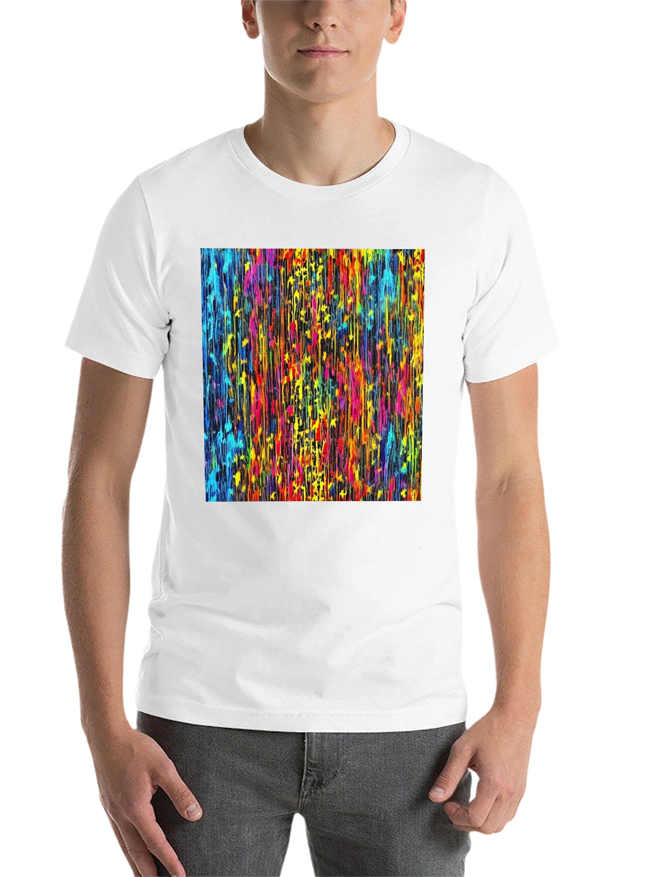 Black Vibrant Dripping Paint Graphic Tee - Artsy Black T-Shirt view 14
