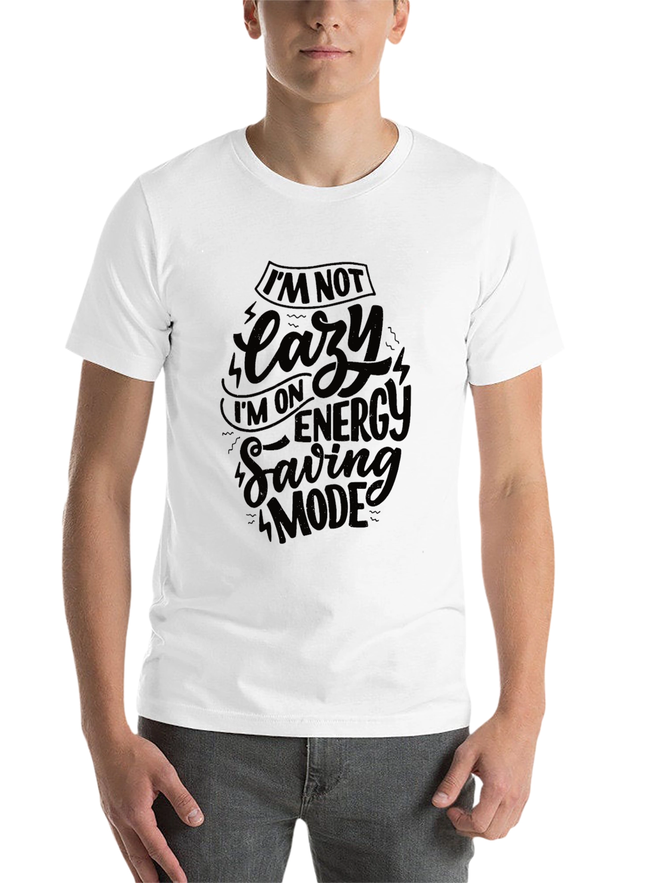 Black I'm Not Lazy Energy Saving Mode Black T-Shirt view 14