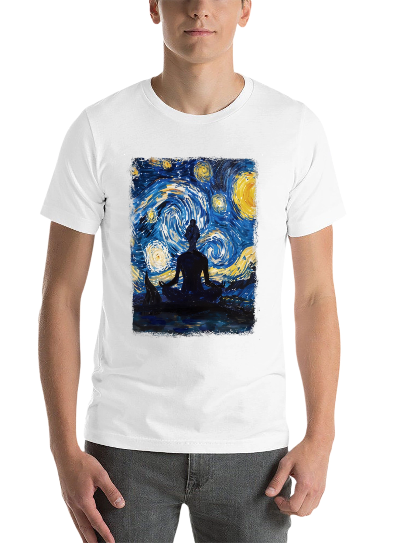 Black Starry Night Meditation T-Shirt view 14