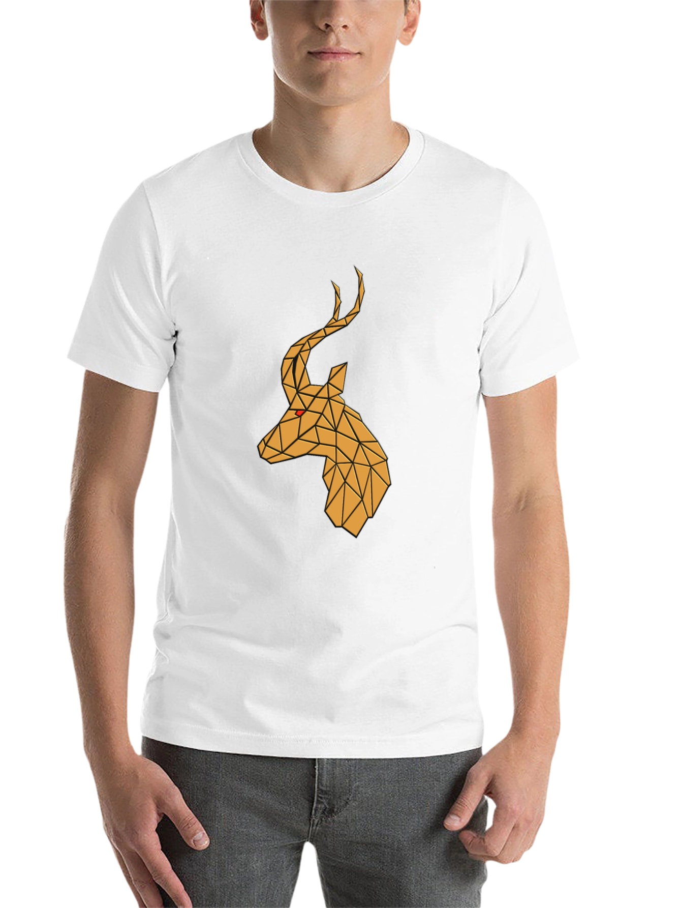 Geometric Deer Head Graphic Tee - Black - 14